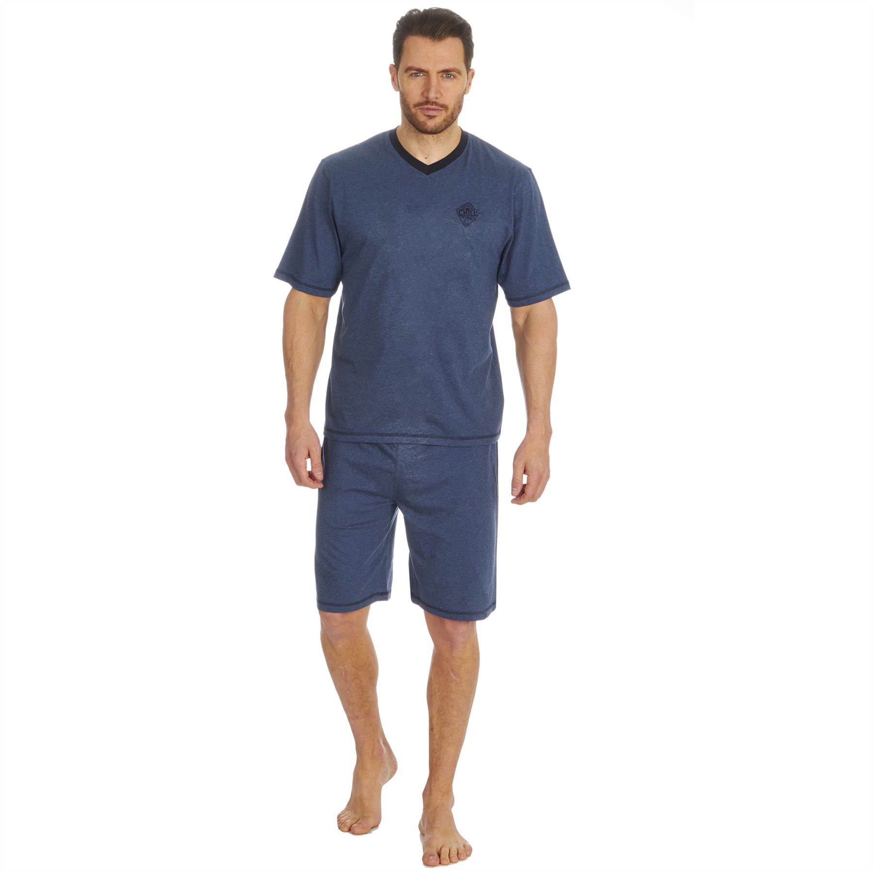Mens Short Pyjamas Jersey Cotton Short Sleeve Pyjama Set Loose Nightwear PJs - Picture 8 of 46