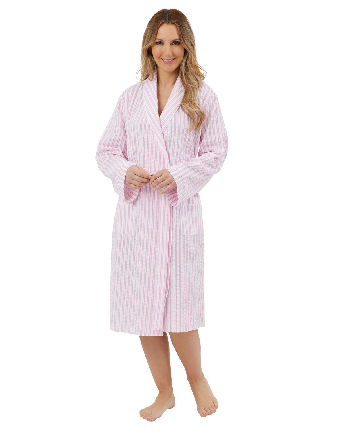 Marlon Cotton Seersucker Wrap Coastal Stripe 40" Robe Dressing Gown