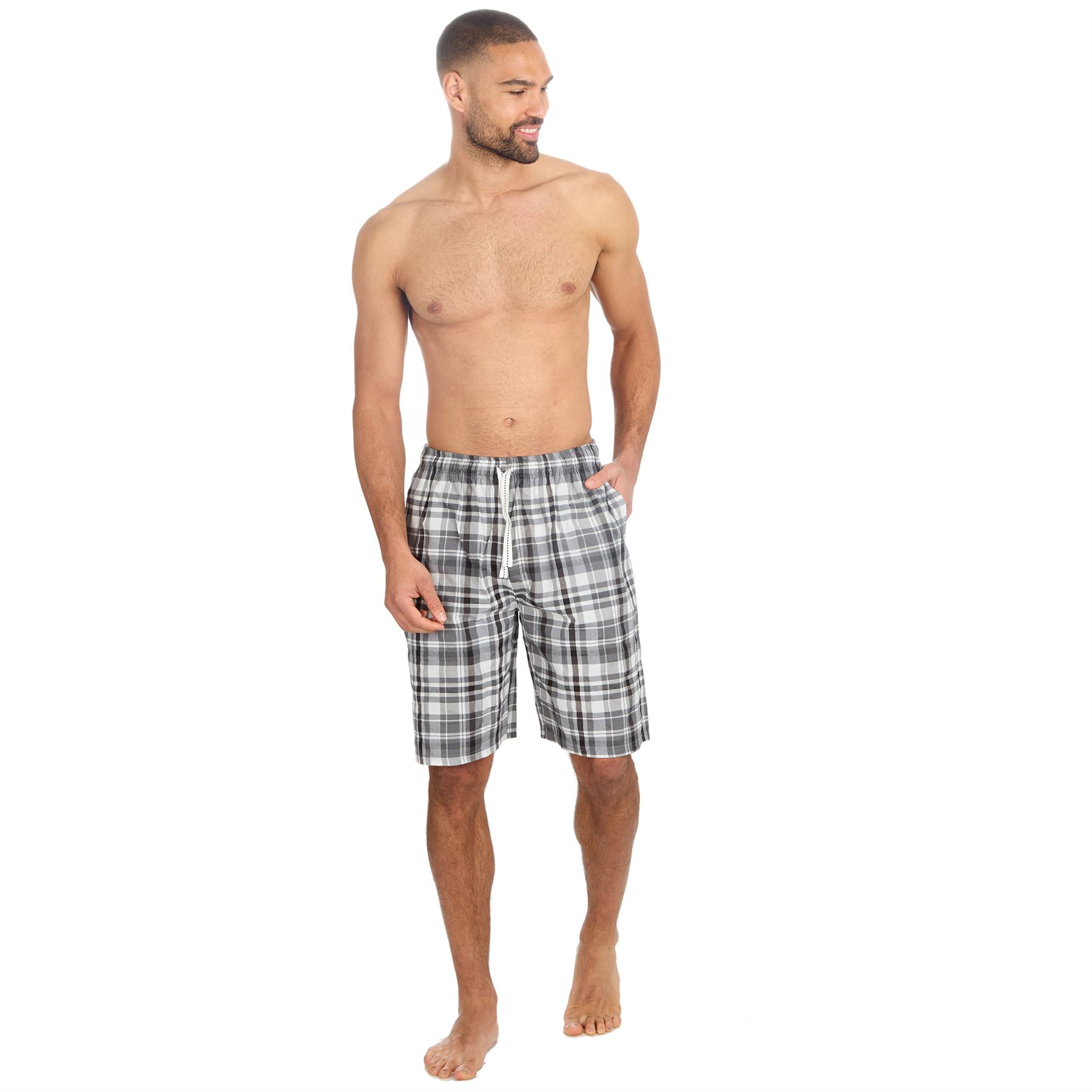 Mens Pyjama Shorts Woven Check Short Pyjamas Bottoms Pants Nightwear - Picture 9 of 35
