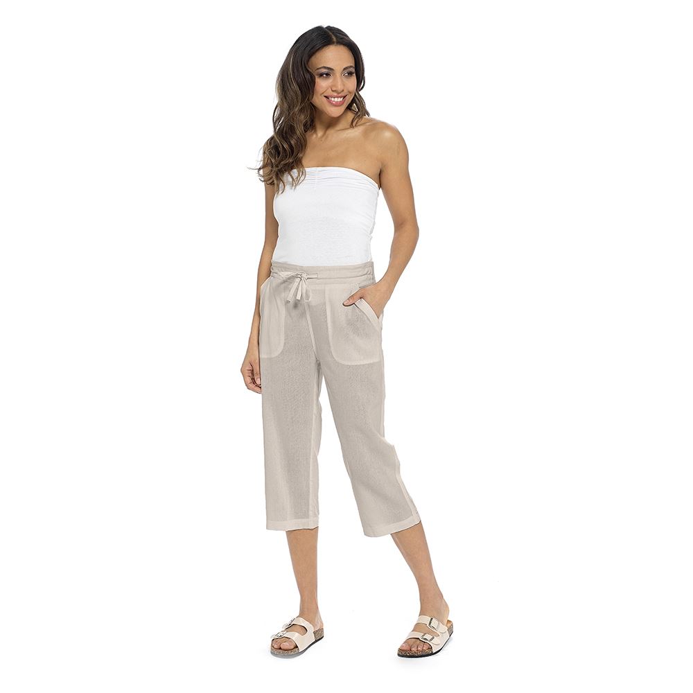 Linen Cropped Trousers Lightweight Summer Pedal Pushers Paperbag or Ribbed Waist - Picture 12 of 12