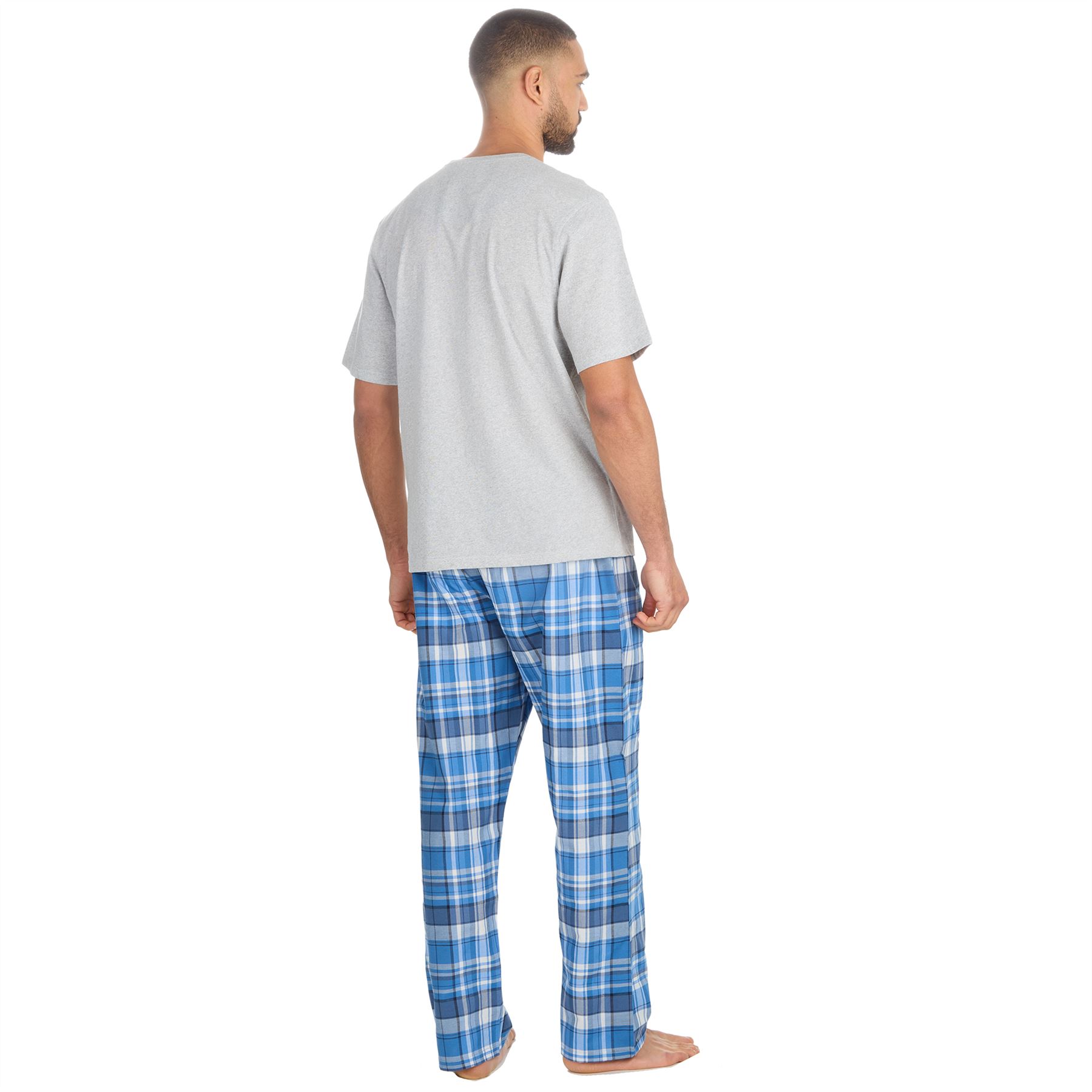 Mens Pyjamas Jersey Top Long Woven Check Pants Lounge Pyjama Set Pjs Nightwear - Picture 24 of 28