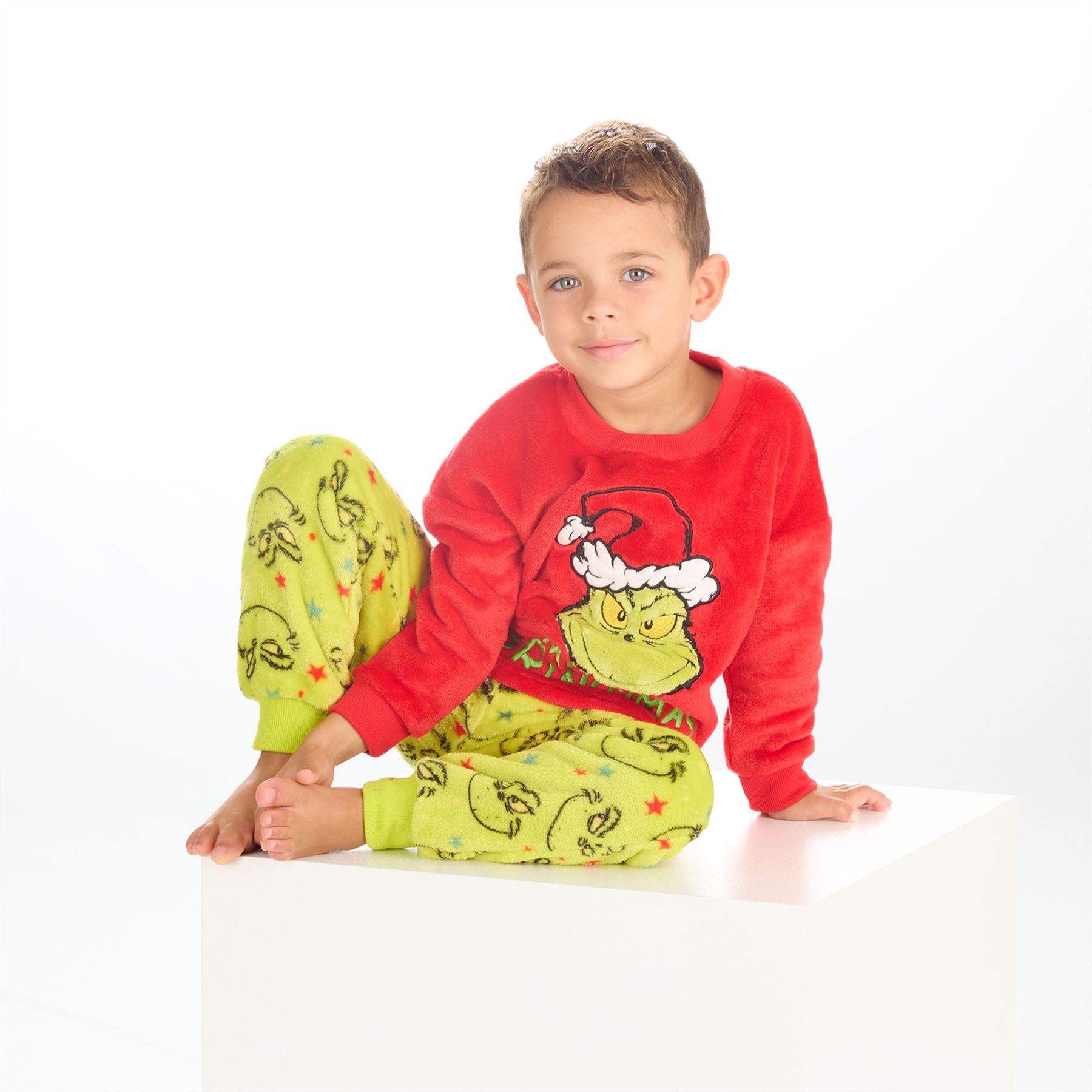 Grinch Fleece Schlafanzug passend Familie Weihnachten Unisex Erwachsene Kinder Pyjama Set - Bild 6 von 22