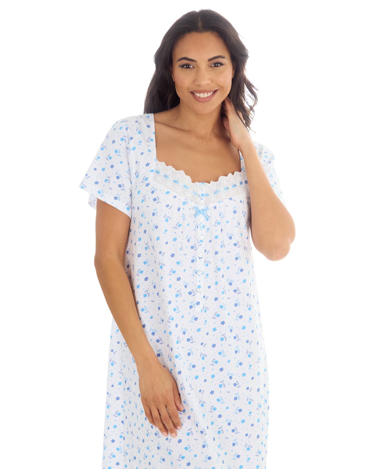 Cottonique Jersey Nightie Ladies 100% Cotton Soft Short Sleeve Nightdress - Picture 9 of 29