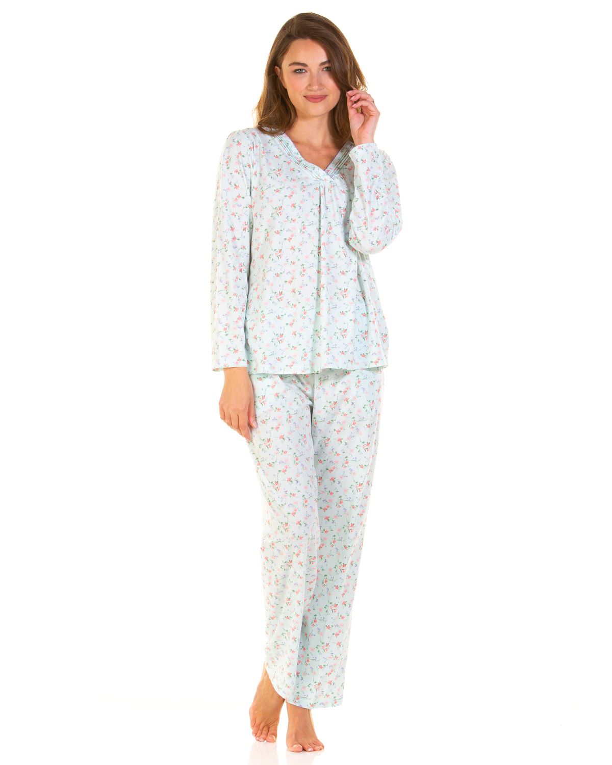 Conjunto de pijama floral de manga larga rico de algodón para damas La Marquise Jersey - Imagen 3 de 9