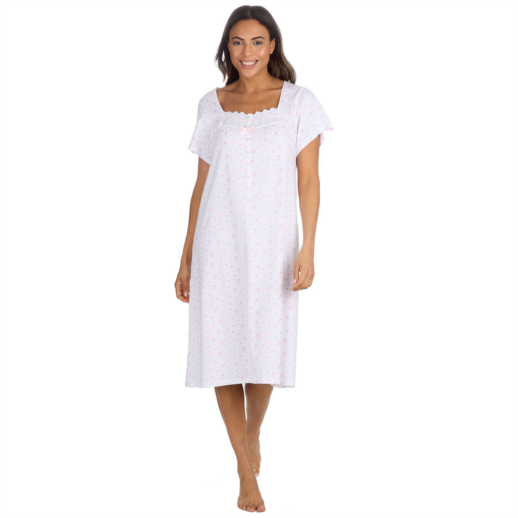 Cottonique Jersey Nightie Ladies 100% Cotton Soft Short Sleeve Nightdress - Picture 20 of 29