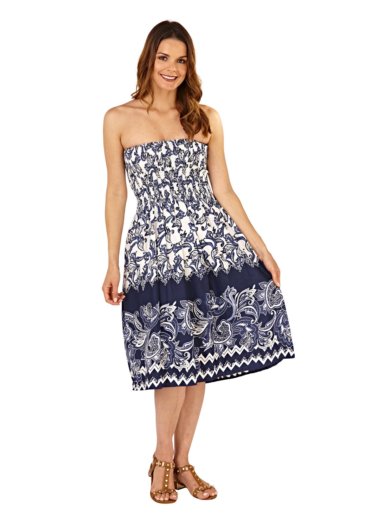 Ladies Pistachio Cotton Strappy Maxi Summer Dress D633 Aztec Print