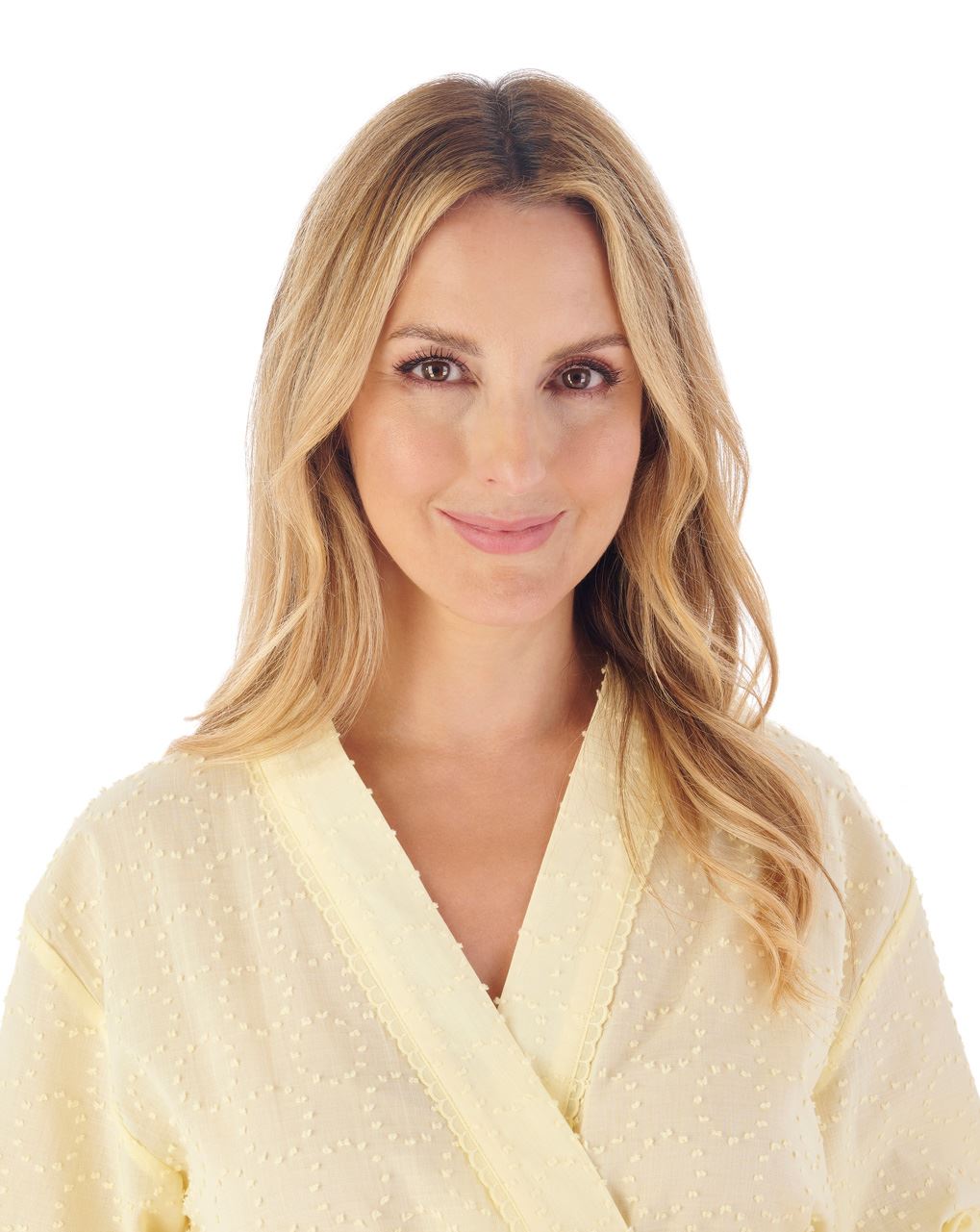 Vestido de vestir Slenderella tejido de algodón 45" Dobby Dot kimono envolvente - Imagen 4 de 13