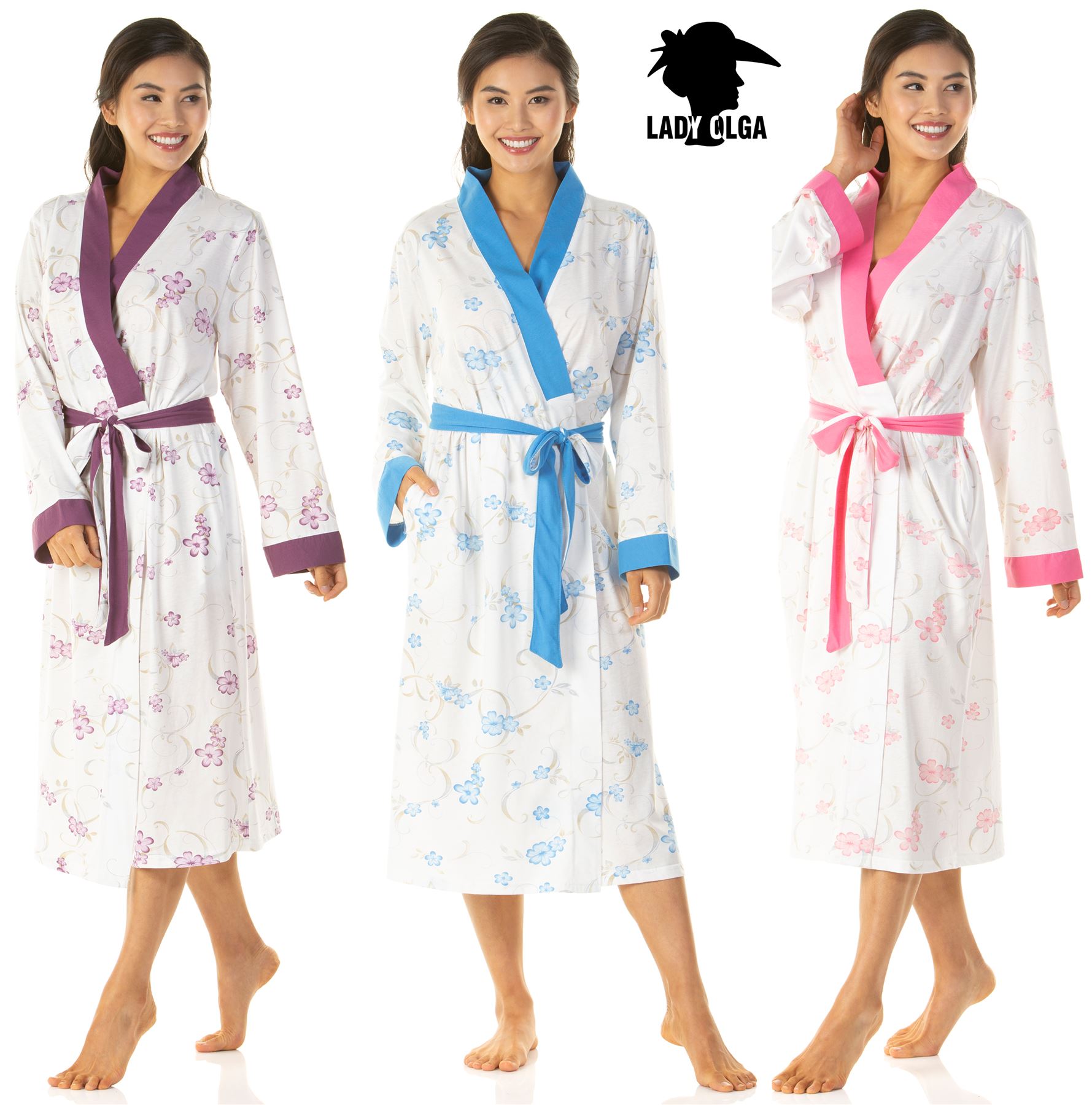 Womens Luxury Lady Olga Poly/Cotton Dressing Gown Wrap 6704 Blue Pink