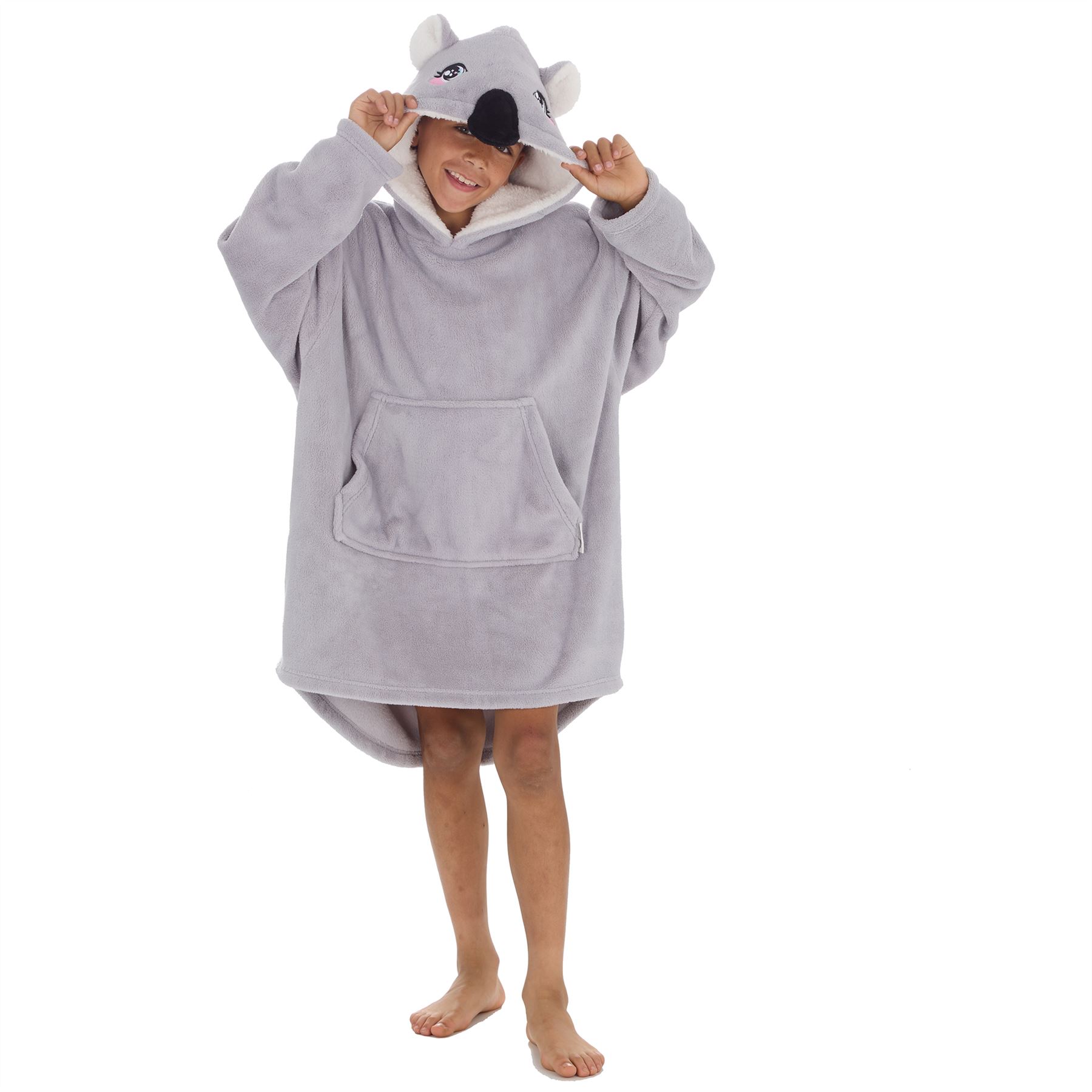 Kids Oversized Animal Fleece Hoodie Boys Girls 3D Hooded Snuggle Jumper - Picture 4 of 16