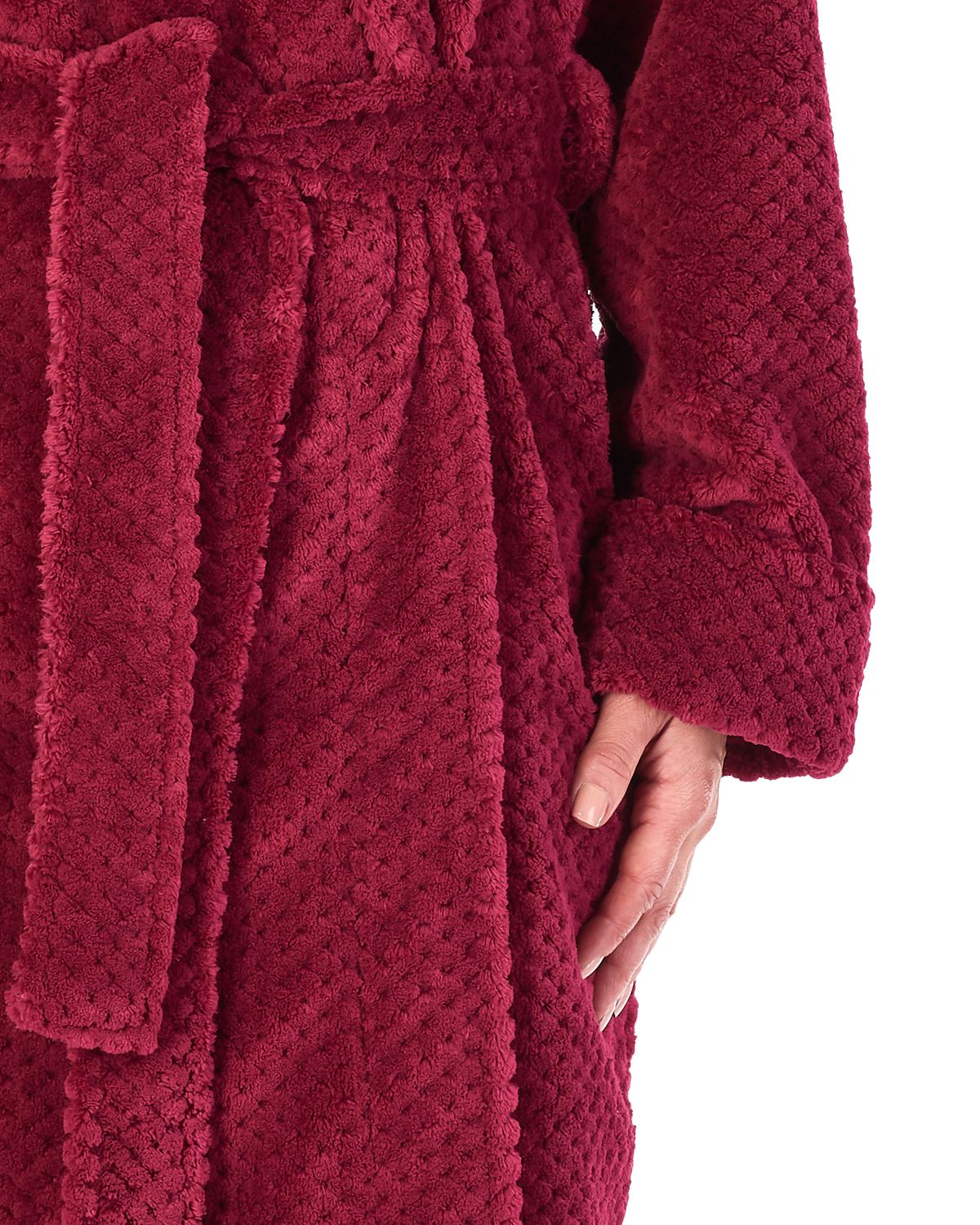 Slenderella Luxury Waffle Robe Soft Coral Fleece Shawl Collar Wrap