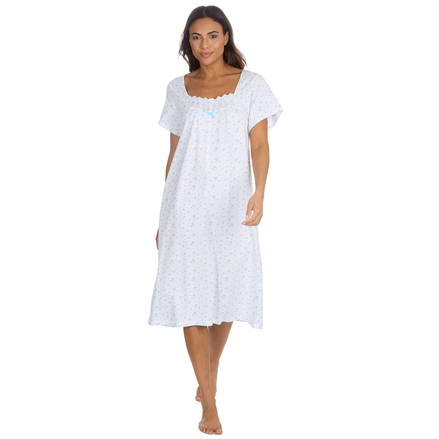 Cottonique Jersey Nightie Ladies 100% Cotton Soft Short Sleeve Nightdress - Picture 10 of 29