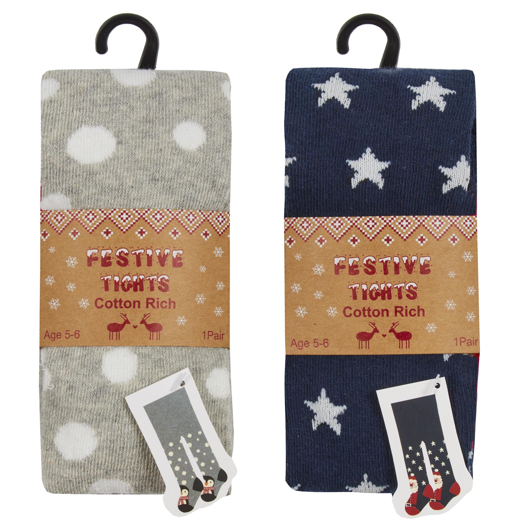 Babies & Kids Christmas Tights Cotton Rich Novelty Xmas Baby Girls 2 Pairs - Picture 7 of 14