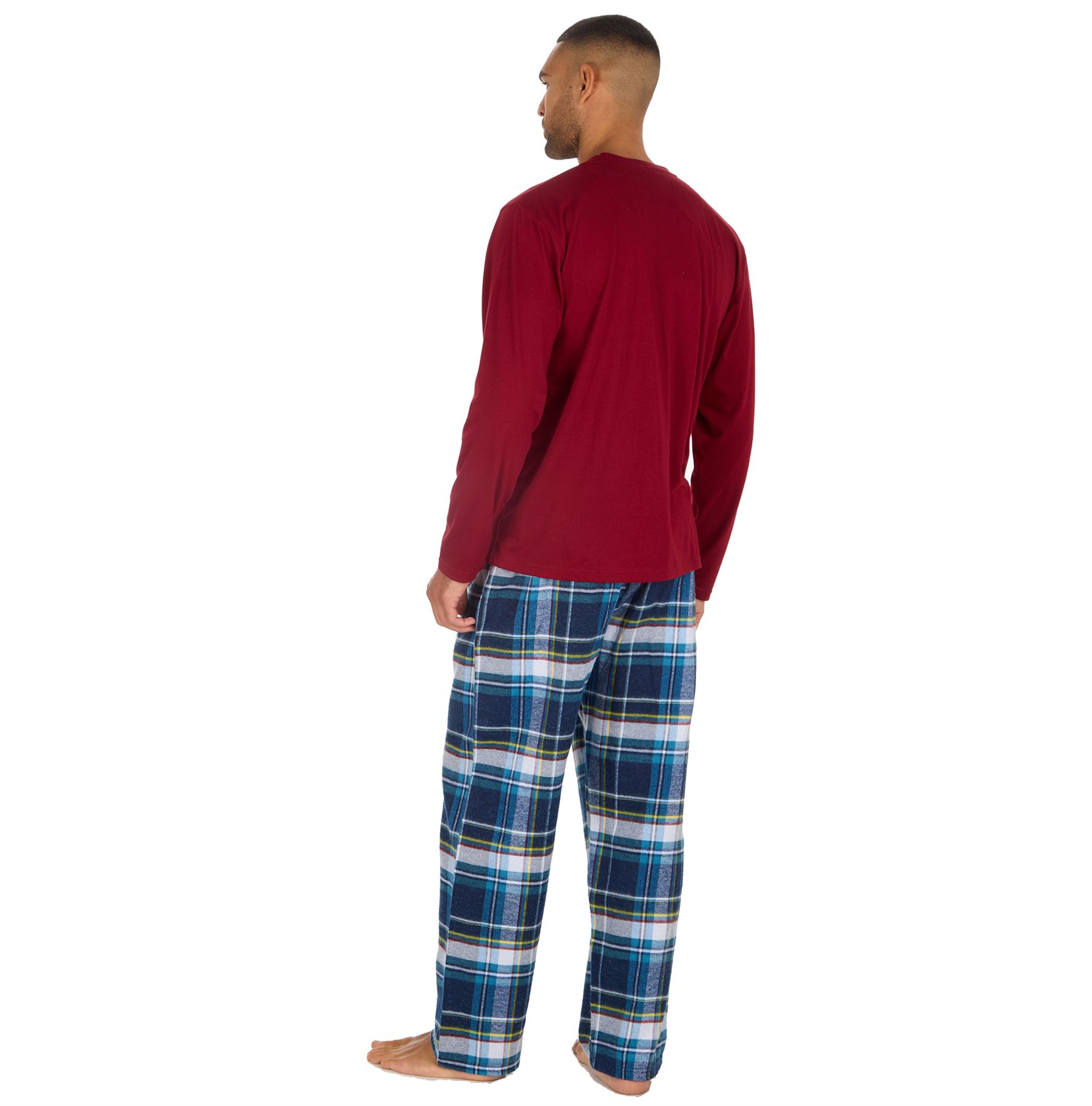 Mens Pyjama Set Adults Jersey & Flannel Cotton Blend Long Sleeve Lounge Pyjamas - Picture 11 of 25