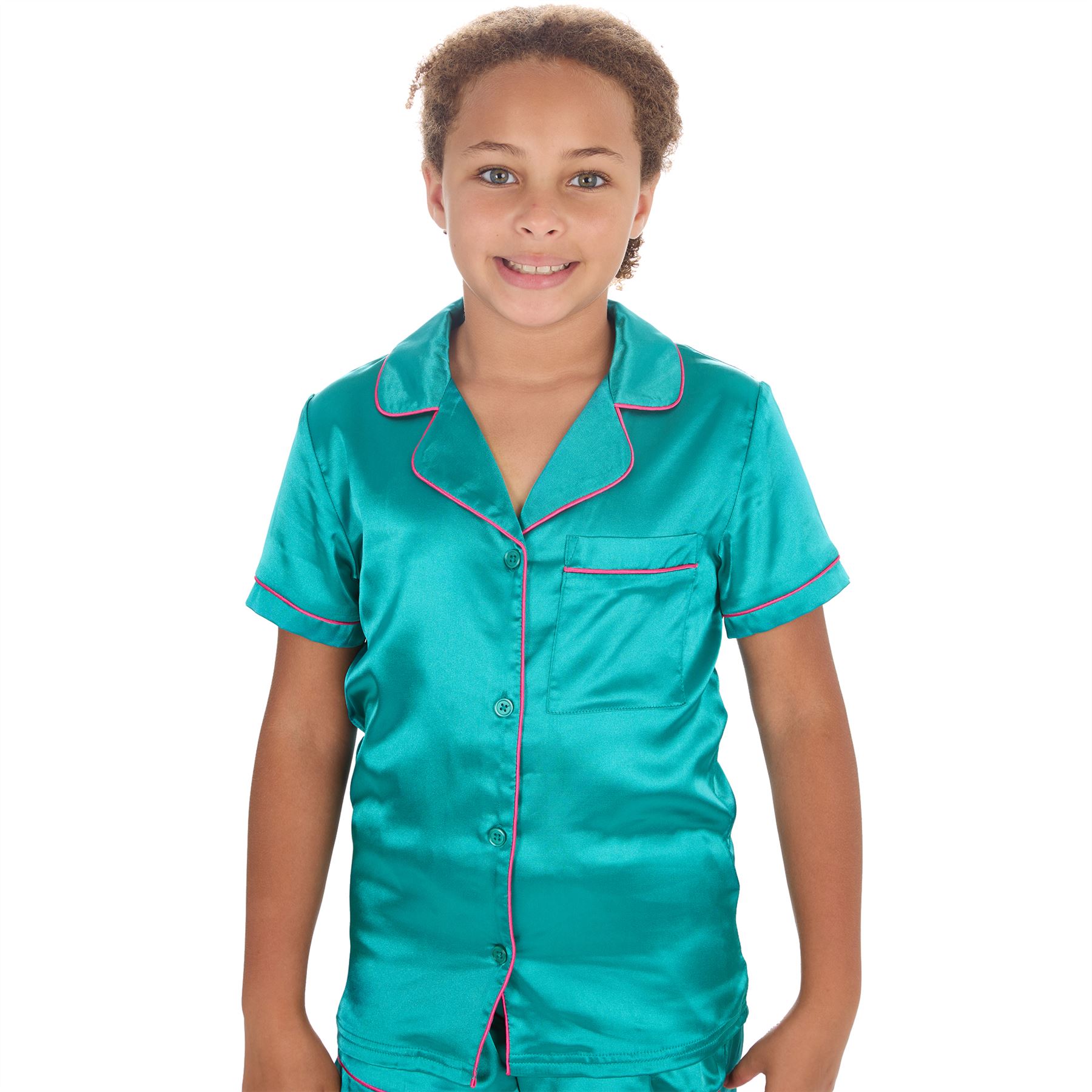 Girls Satin Short Pajamas Kids Short Sleeve Button Pajama Set PJs Nightwear - Picture 7 of 7