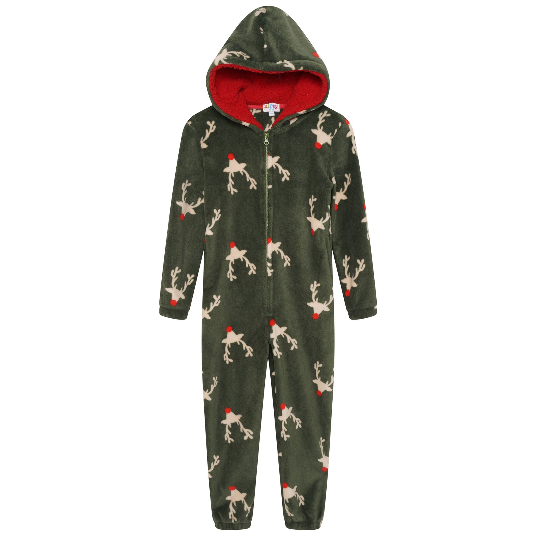 Loungeable Forest Reindeer 1Onesie Kids All In One Pyjamas 041024 Green - Picture 4 of 4