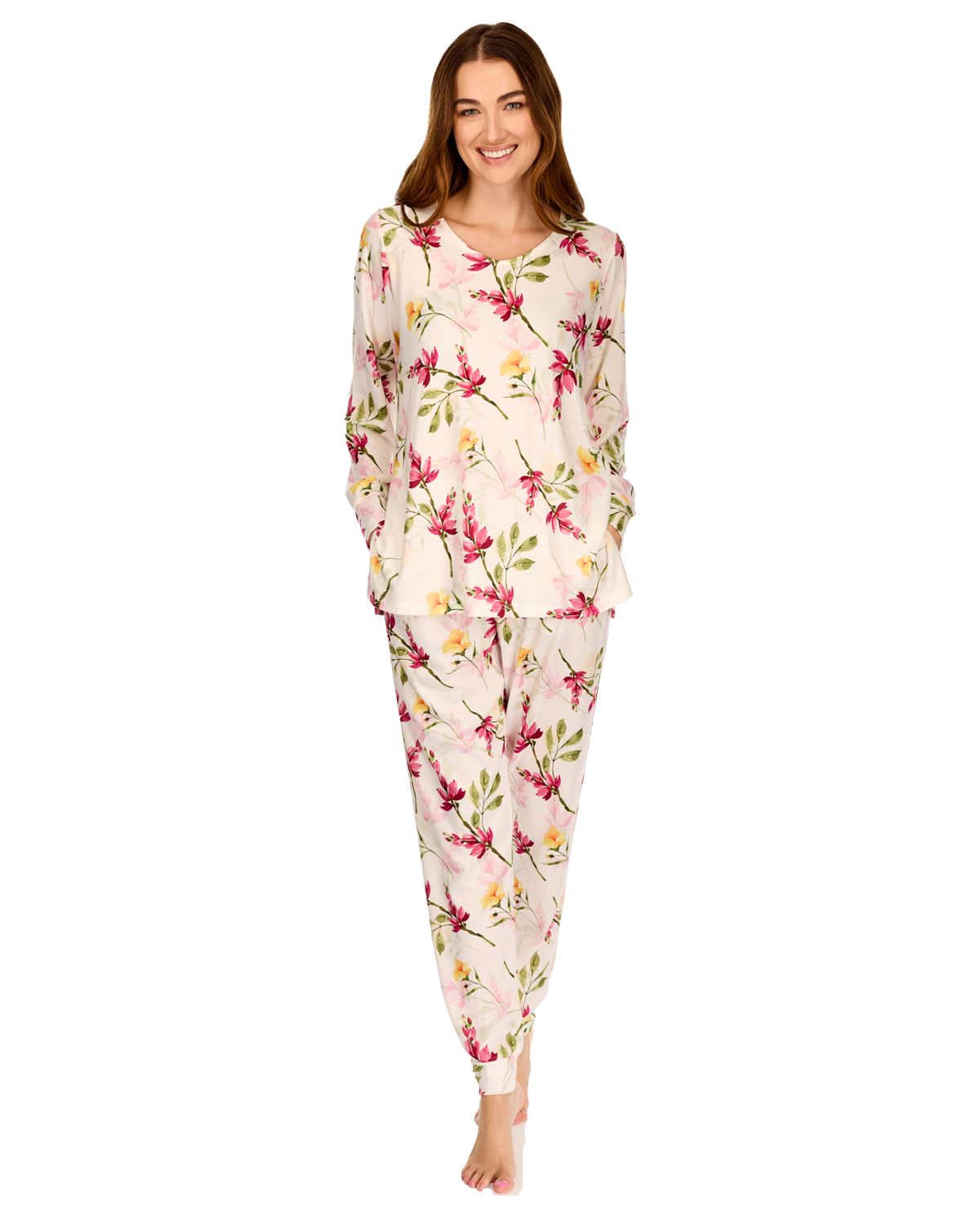Women’s Berry & Blue Long Sleeve Pyjamas Floral Print V-Neck PJ Set S M L XL XXL