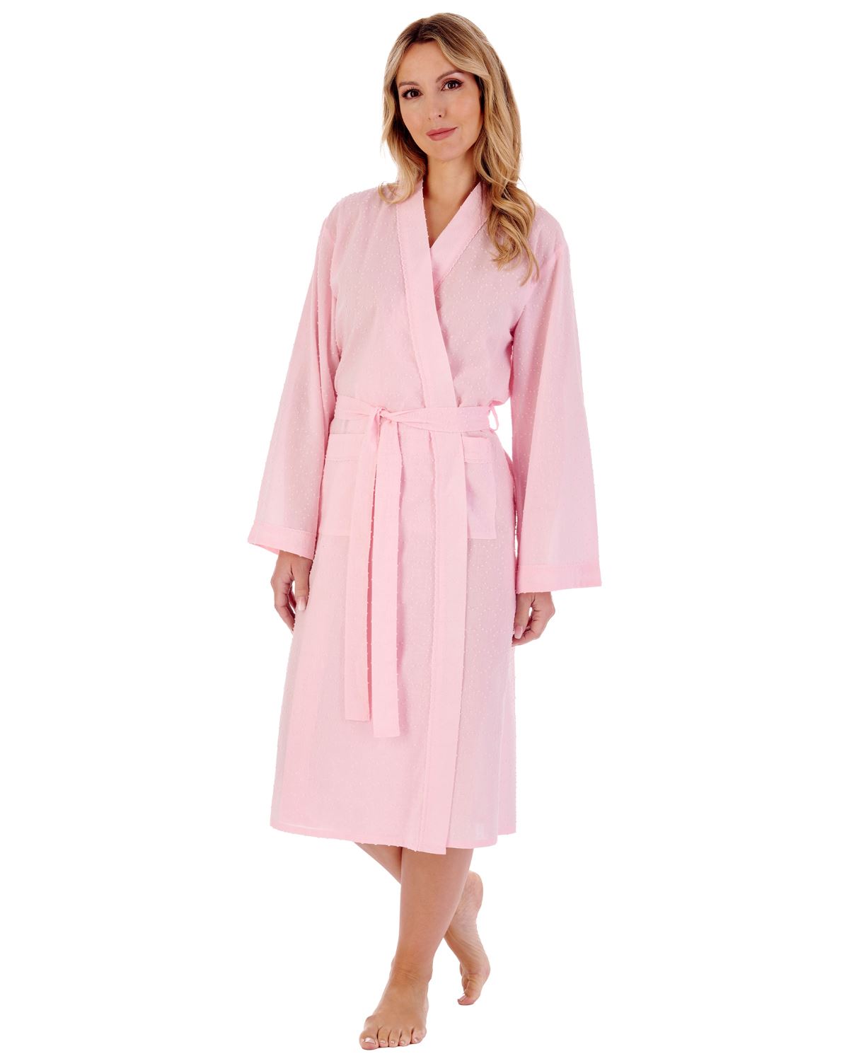 Vestido de vestir Slenderella tejido de algodón 45" Dobby Dot kimono envolvente - Imagen 6 de 13