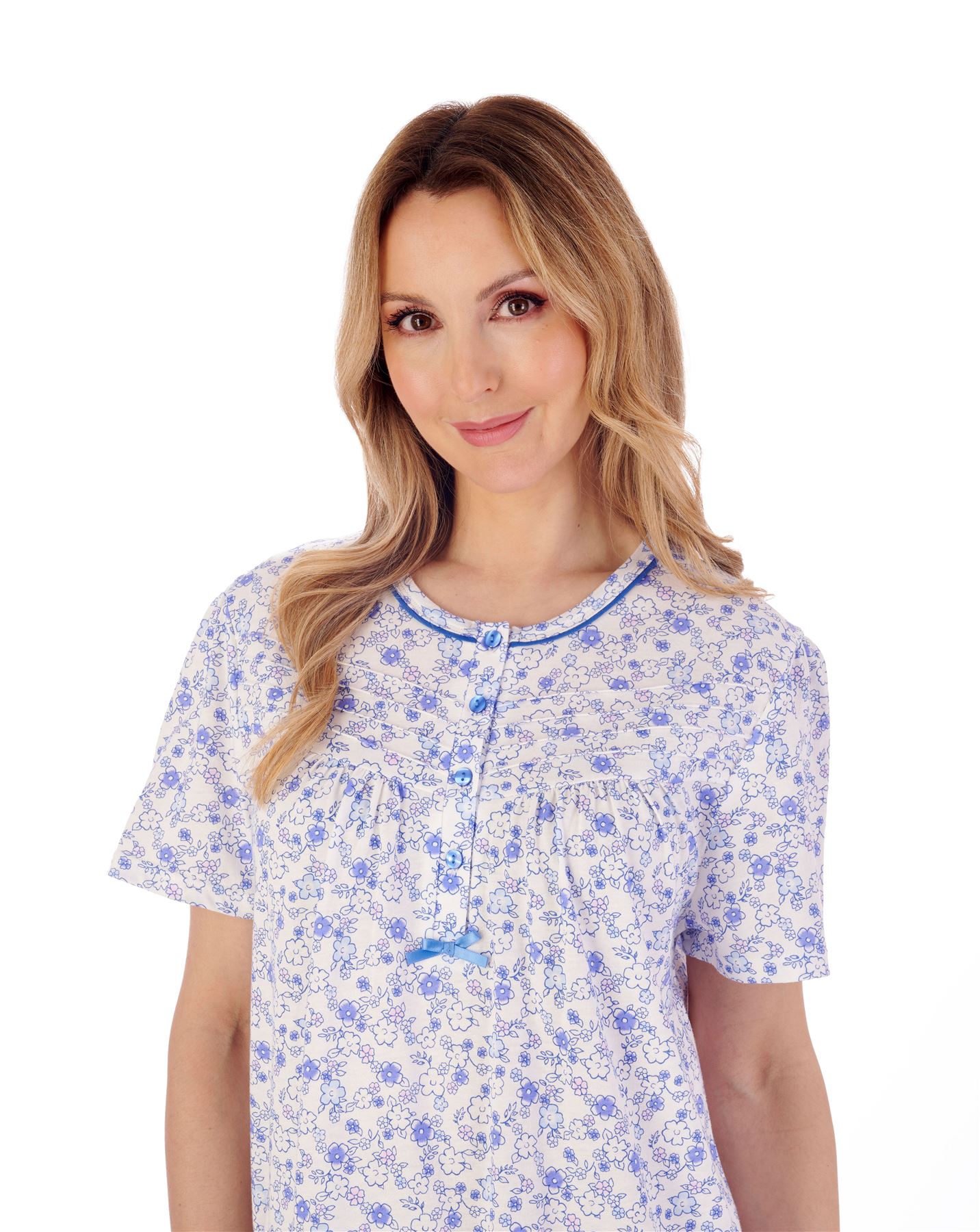 Slenderella Cotton Nightie 42" Short Sleeve Ditsy Floral Jersey Nightdress - Picture 3 of 10