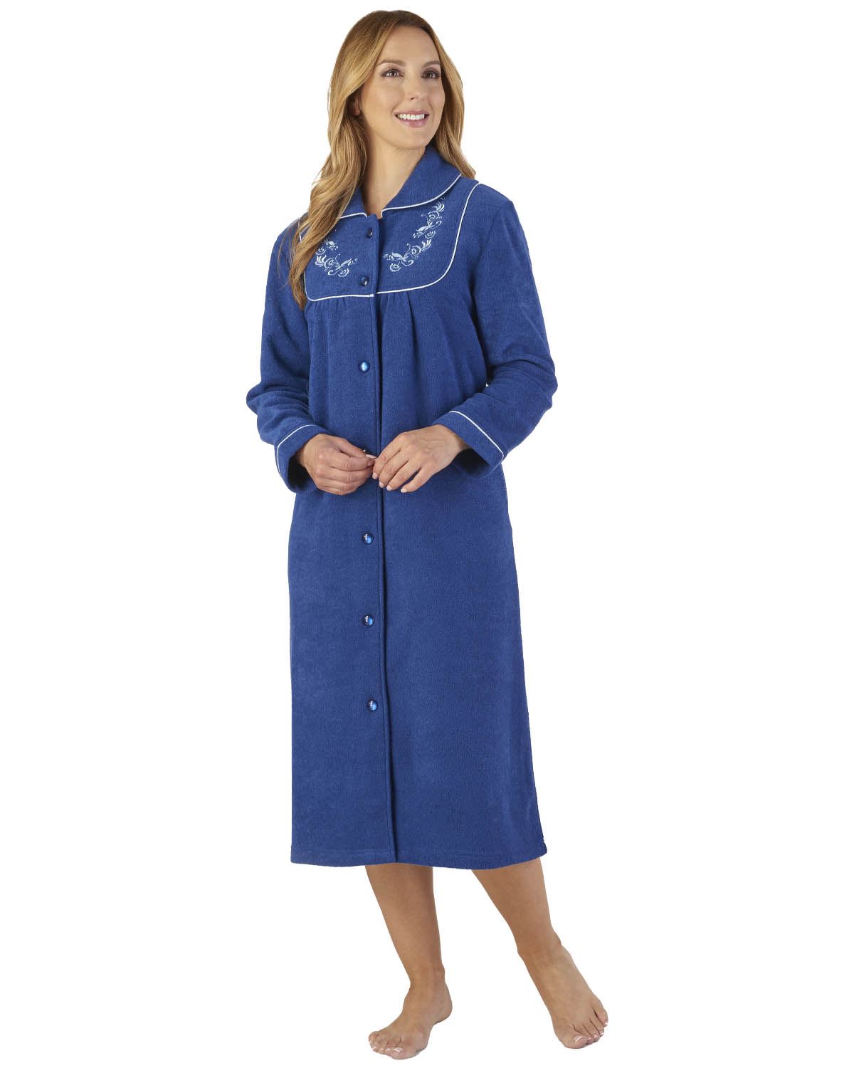 ladies button dressing gown Slenderella Button Dressing Gown Ladies Embroidered Boucle Fleece Robe  Nightwear