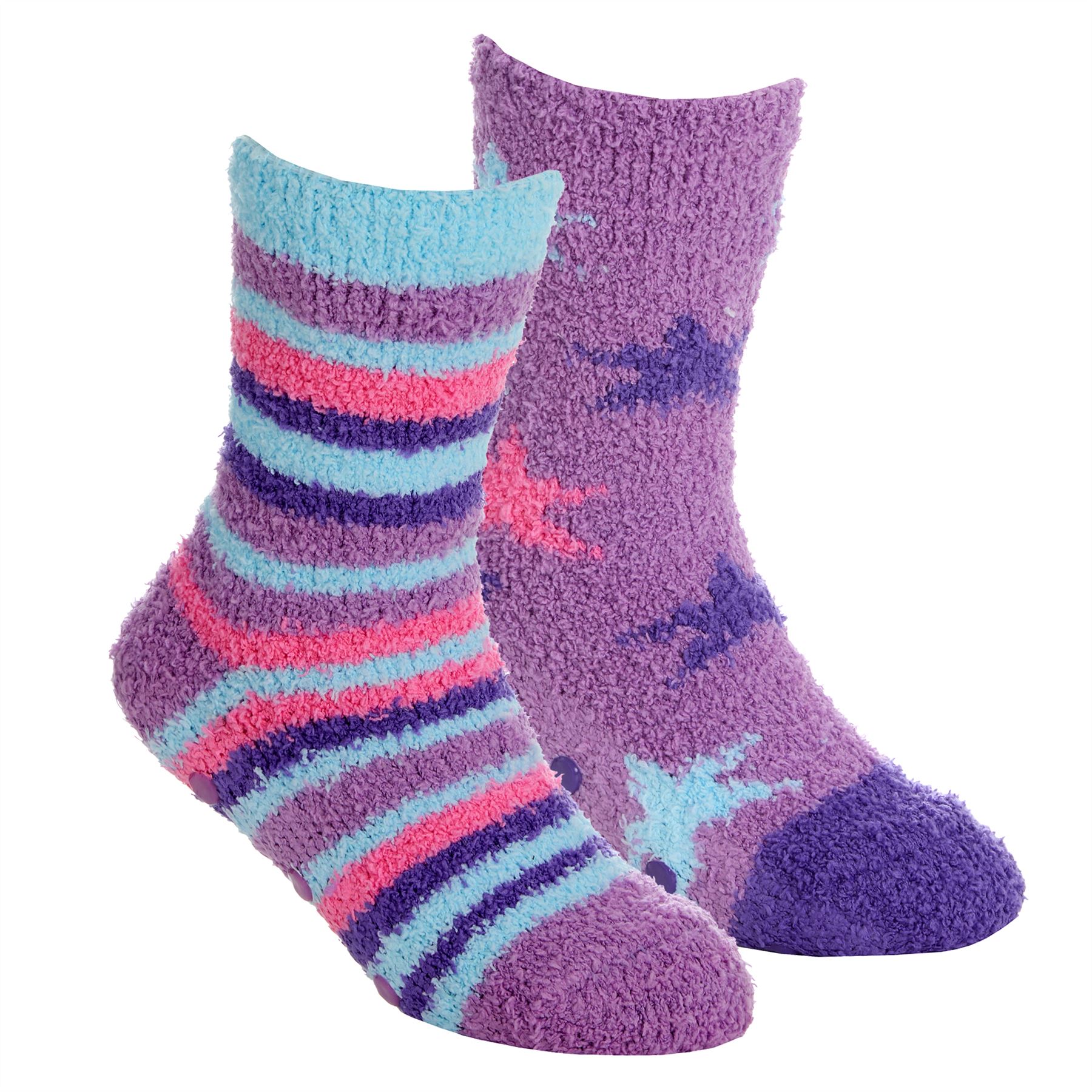 Babies Kids Fluffy Socks Cosy Warm Fuzzy Slipper Bed Sock with Grips (4 Pairs) - Picture 70 of 74