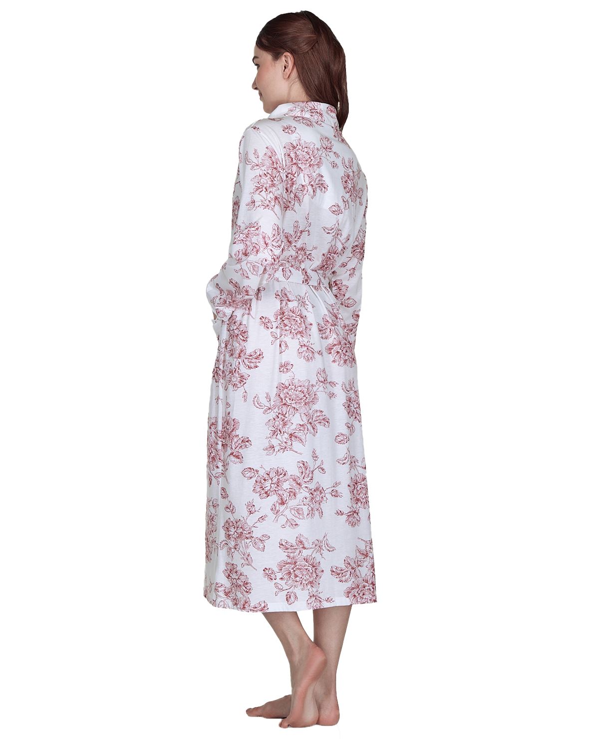 Damen Jersey Blumen Morgenmantel Vintage Print Cotton Rich Langarm Morgenmantel - Bild 5 von 11