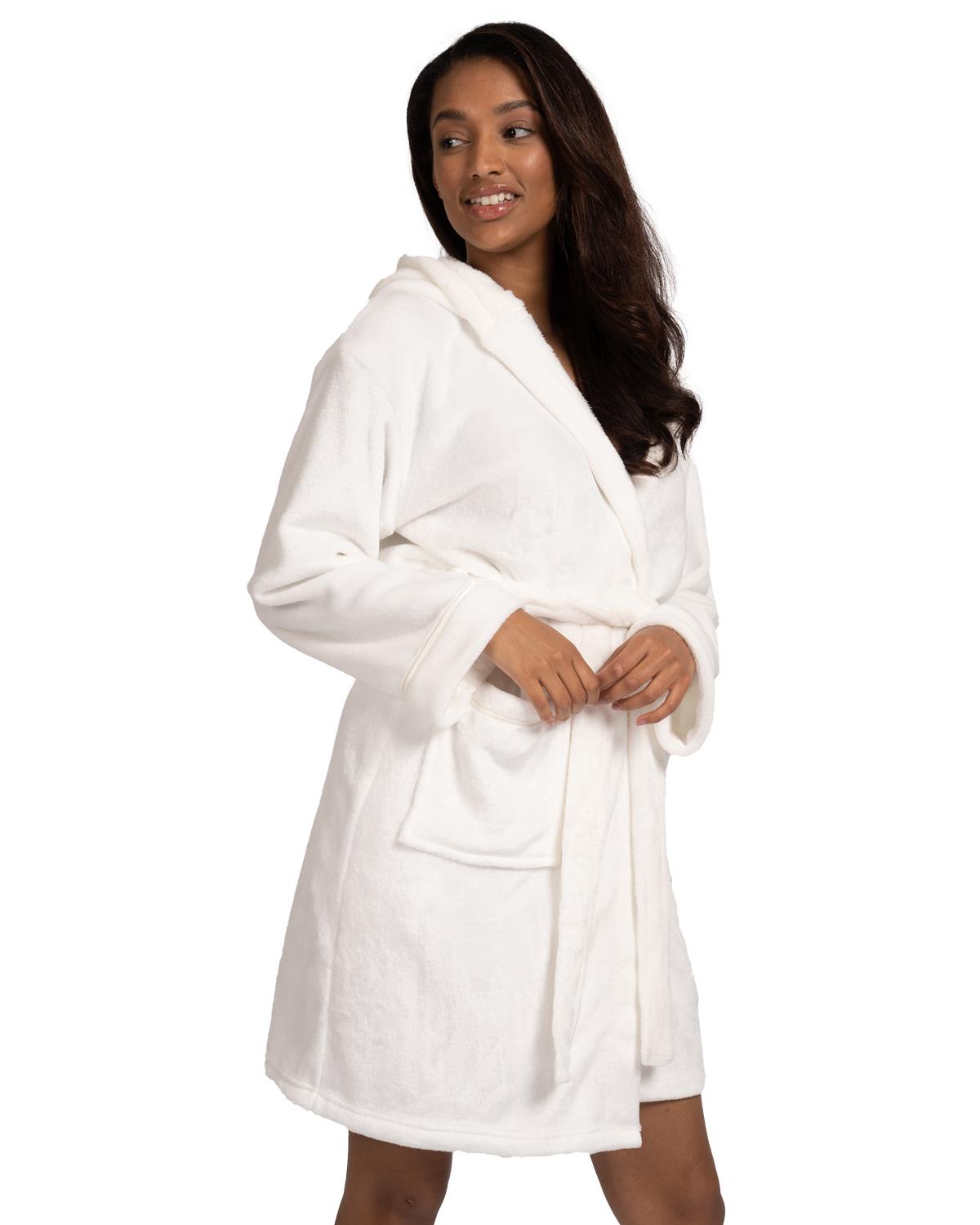 Ladies Super Soft Winter Fleece Hooded Satin Trim Wrap Dressing Gown eBay