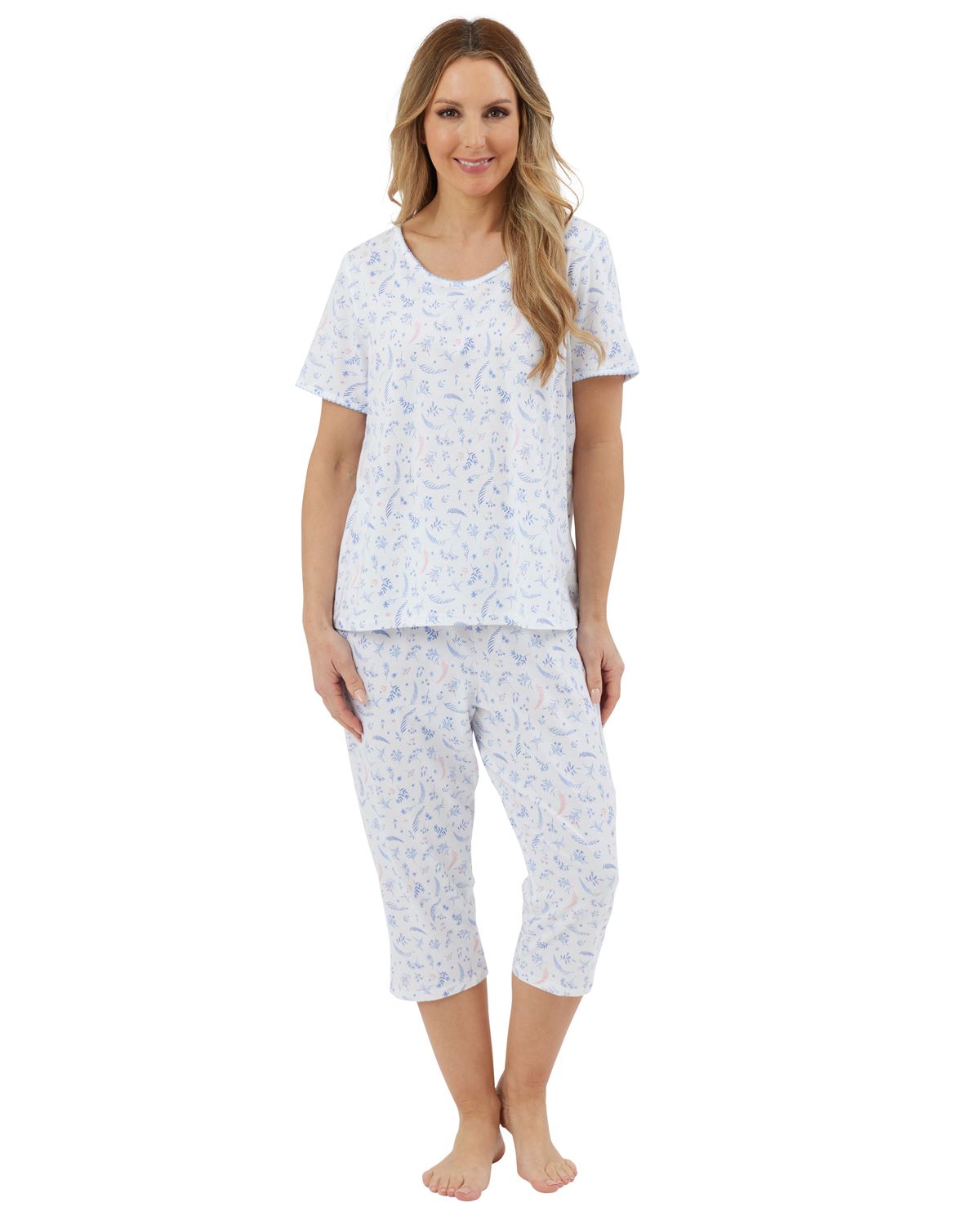 Marlon Baumwolle Cropped Schlafanzug Ernte Blumen Jersey 3/4 Schlafanzug - Bild 3 von 7