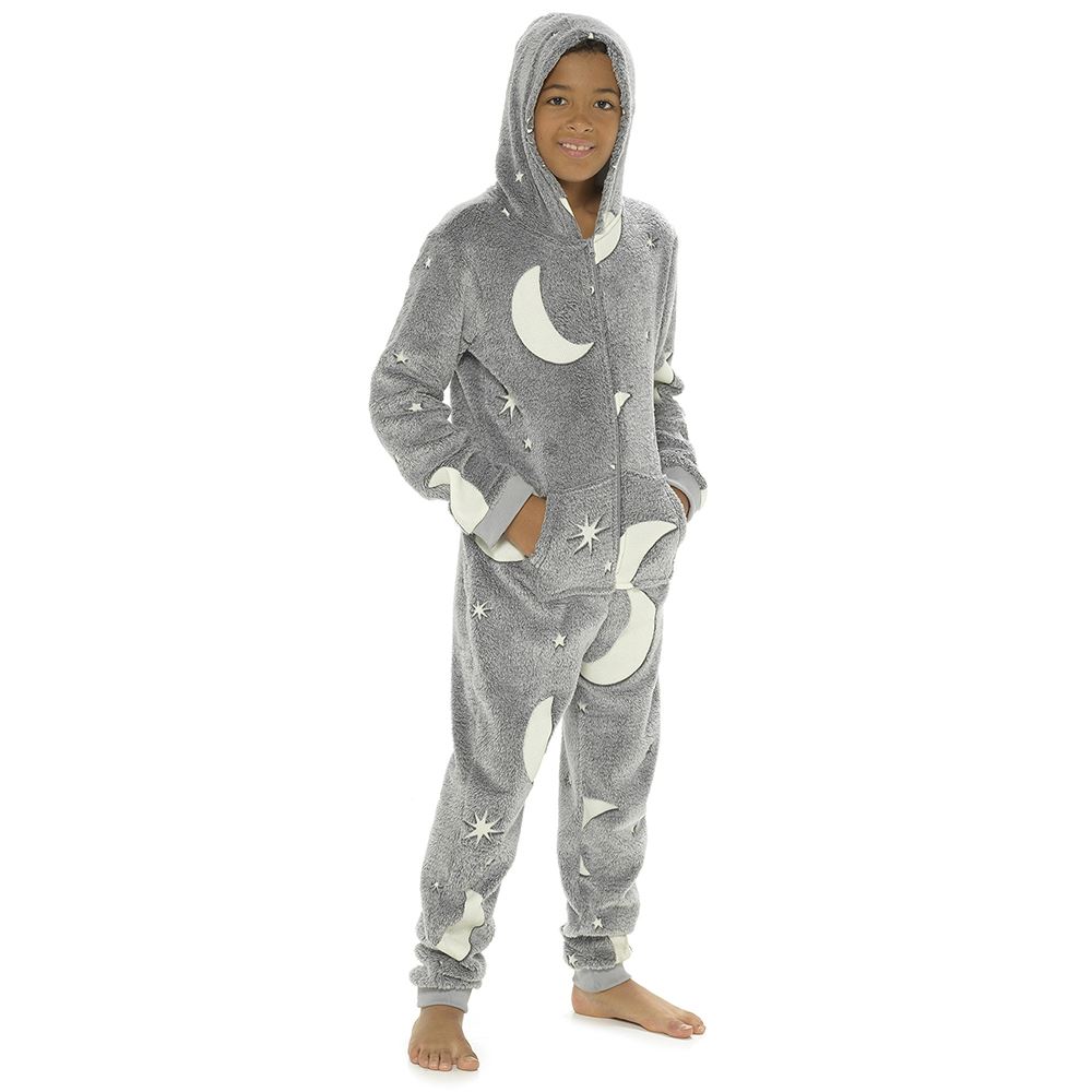 Glow In The Dark 1Onezie Kids Boys Girls Hooded All In One Zip Sleepsuit - Picture 15 of 22