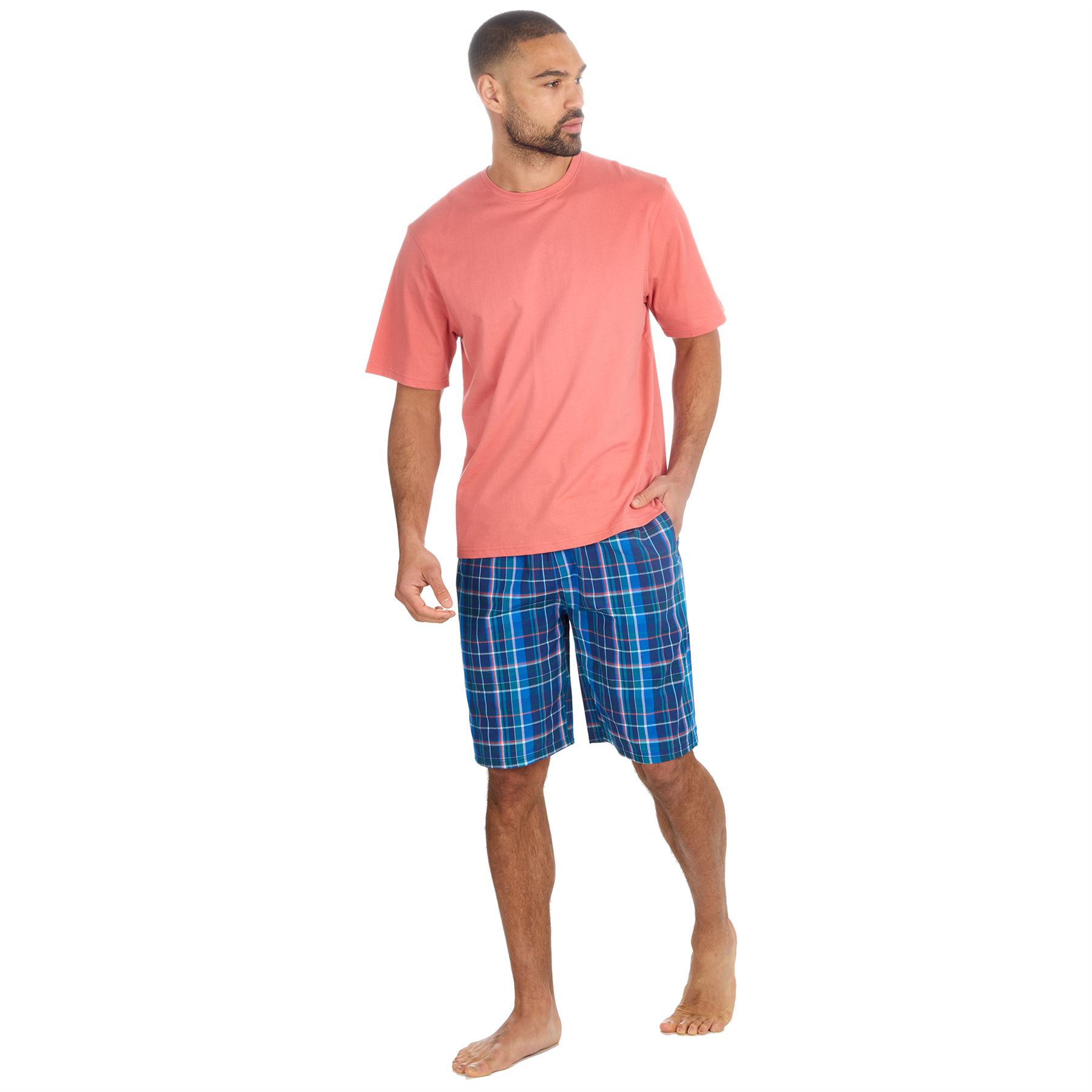 Mens Short Pyjamas Jersey Cotton Short Sleeve Pyjama Set Loose Nightwear PJs - Picture 44 of 46