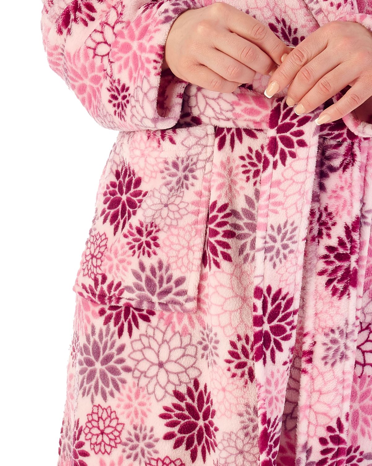 Slenderella Wrap Dressing Gown Ladies 46" Bold Floral Flannel Fleece Winter Robe eBay