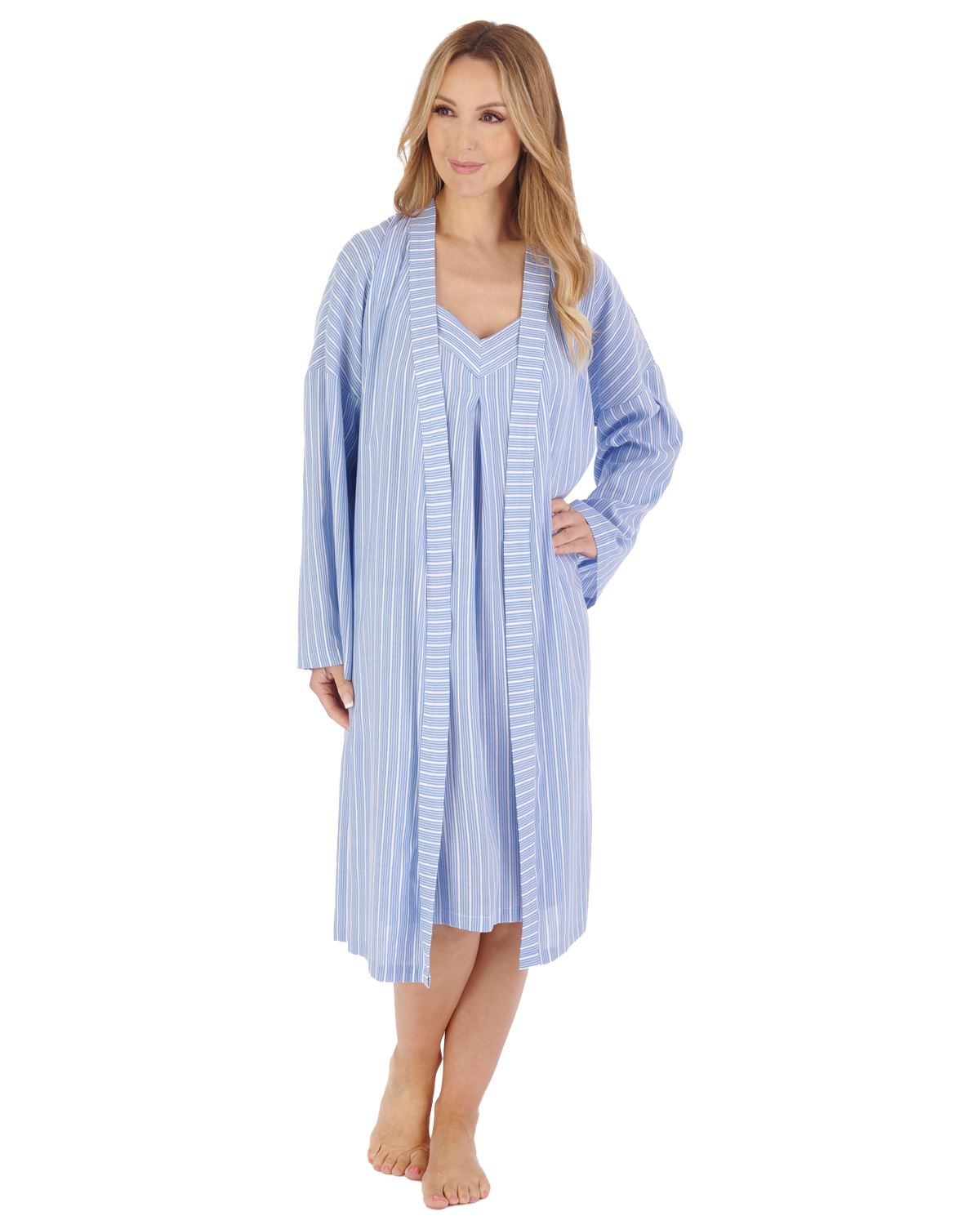 Slenderella Cotton Rich Nightie 40" Textured Stripe Woven Sleeveless Nightdress - Picture 4 of 10
