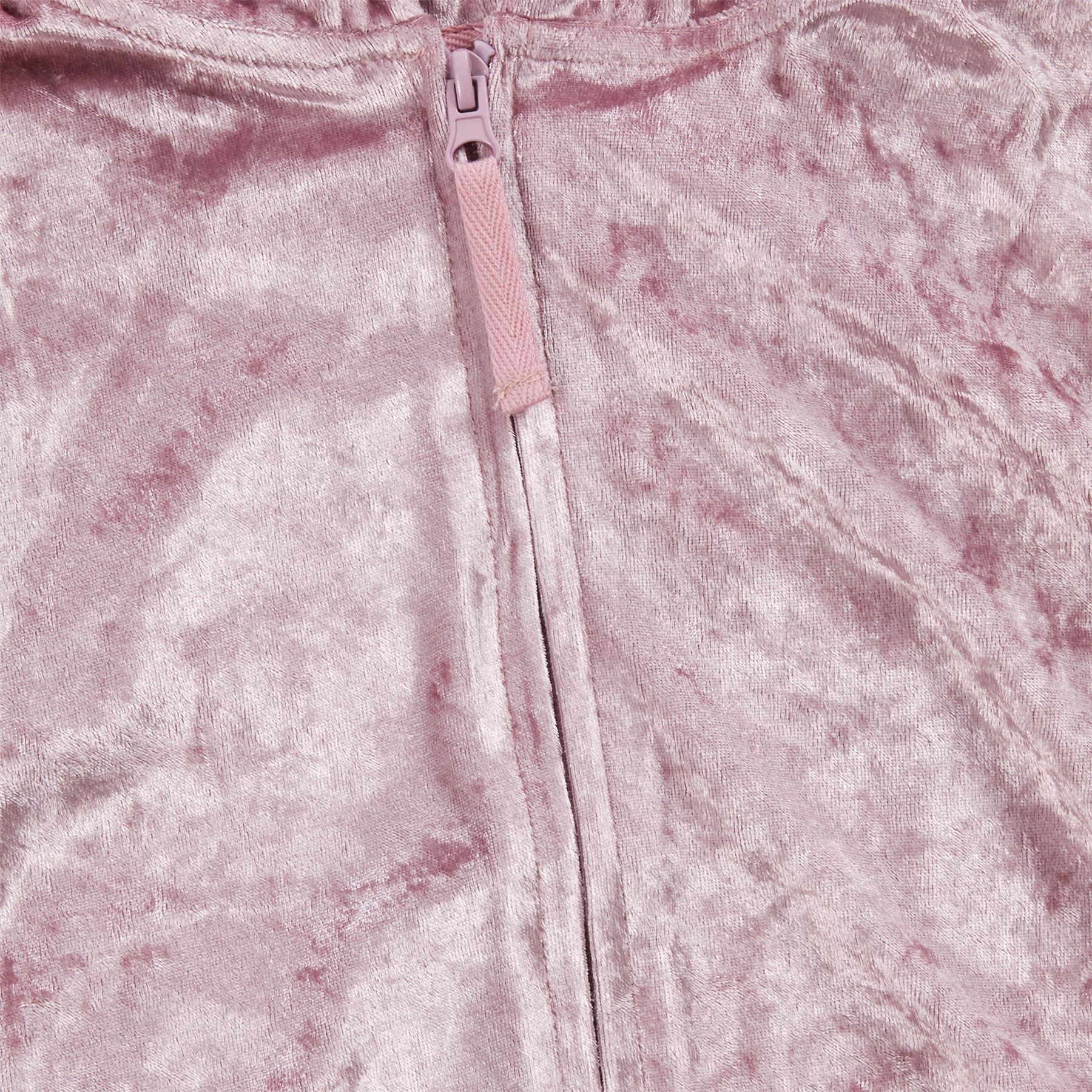 Girls Velvet 1Onesie Kids Crushed Velvet Shimmer All In One Zip Hooded Jumpsuit - Picture 7 of 7