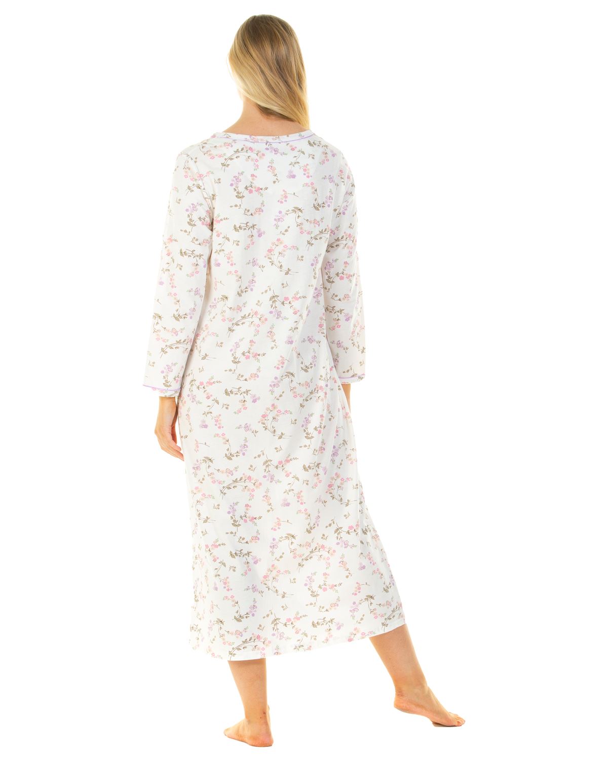 Sue Marks Cotton Nightie Ladies Flower Spray Long Sleeve Jersey