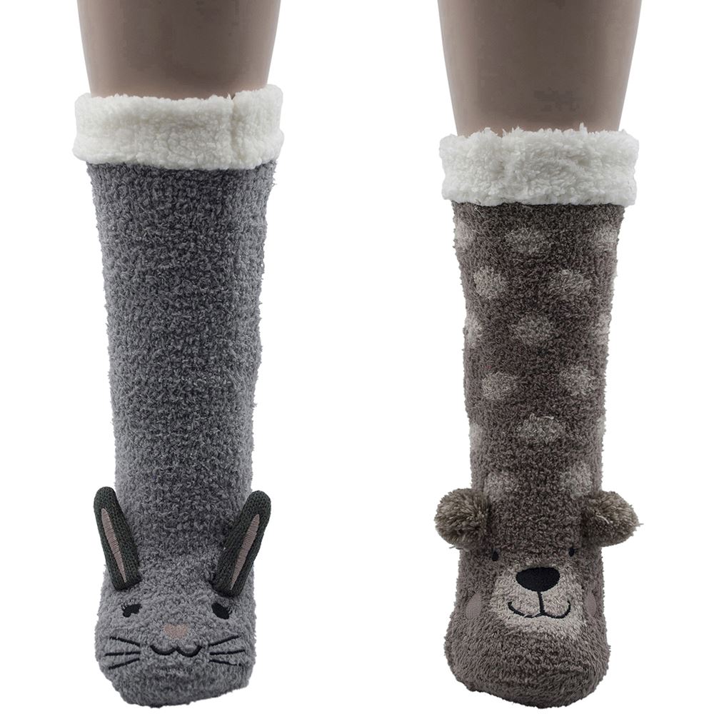 Foxbury Women/'s Pack of 1 Fleece Linded Warm Slipper Socks with Pom Pom SK247