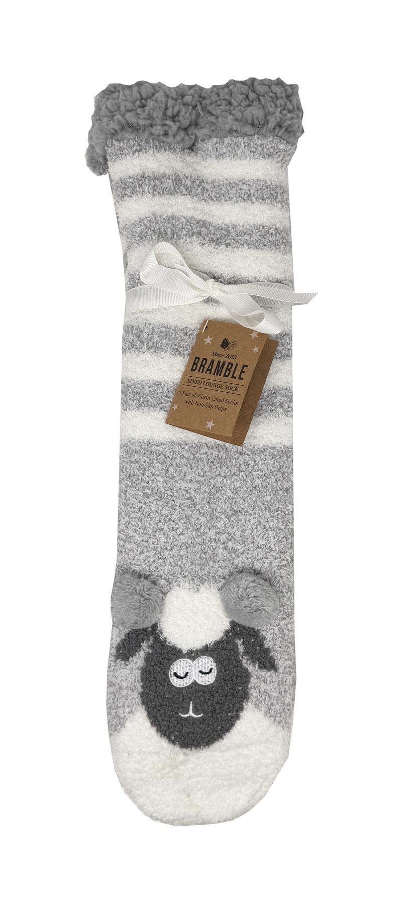 Bramble Lounge Slipper Socks Non-Slip Sherpa Lined Cosy Textured Sock - Picture 30 of 30