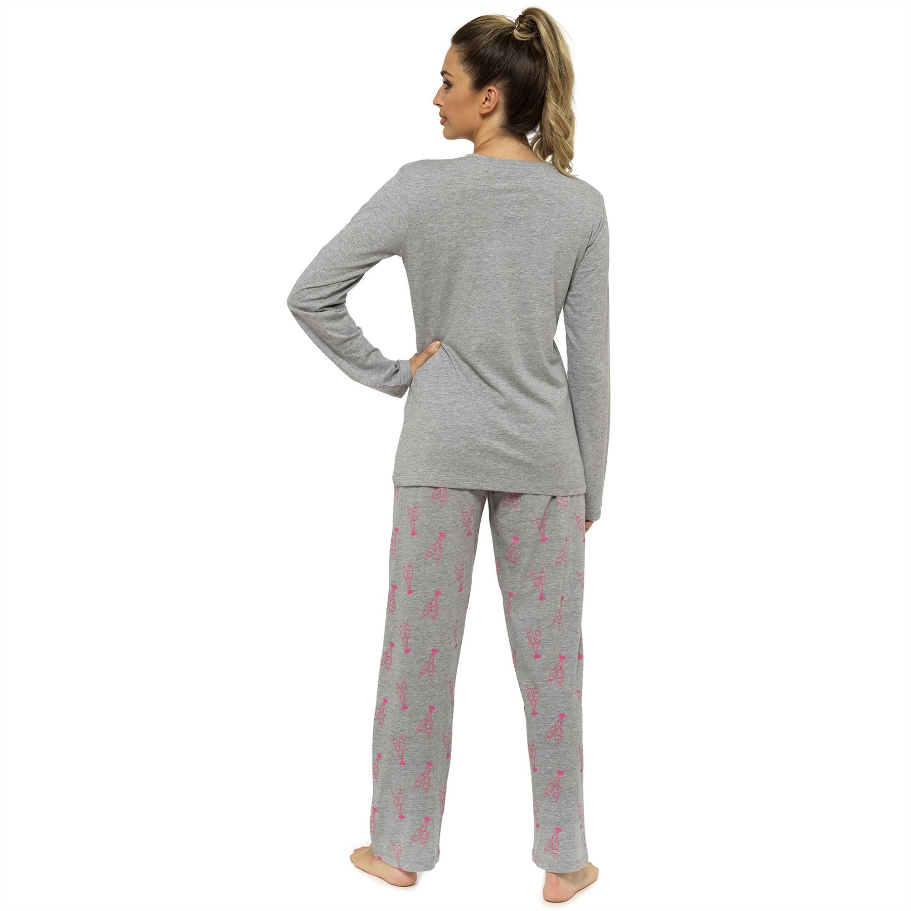 Ladies Long Pajamas Jersey Long Sleeve Pajama Set Loungewear Nightwear