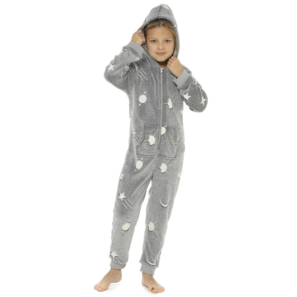 Glow In The Dark 1Onezie Kids Boys Girls Hooded All In One Zip Sleepsuit - Picture 10 of 22