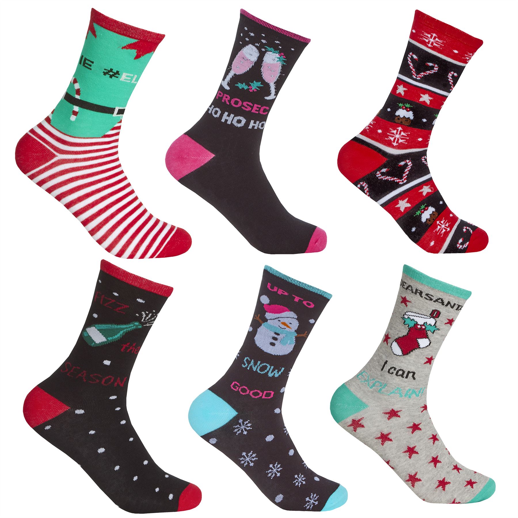 Family Christmas Socks Babies Kids Adults Cotton Rich Novelty Xmas Sock 6 Pair - Picture 9 of 35