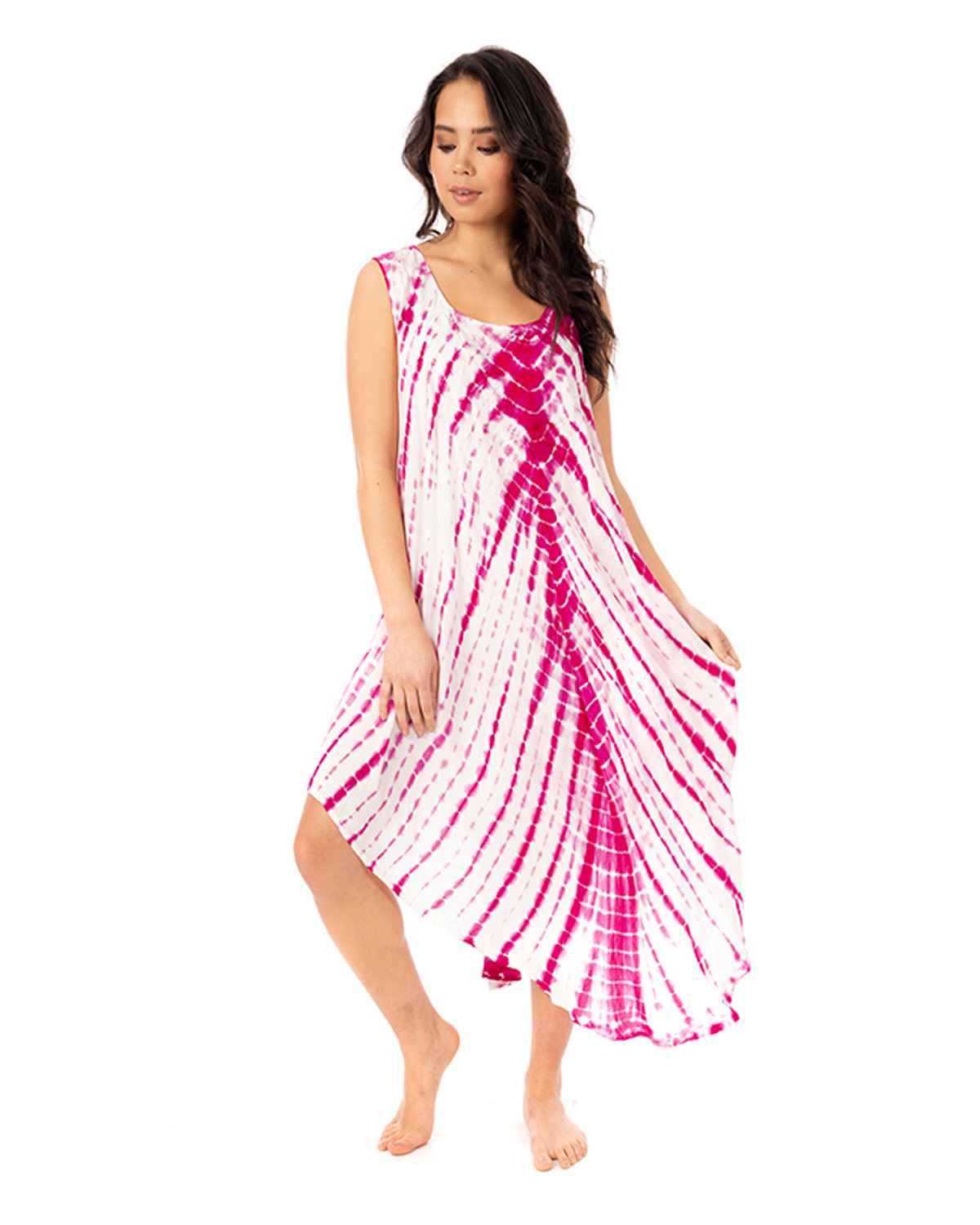 Ladies Pistachio Sleeveless Tie Dye Summer Dresses Beach Holiday Dress