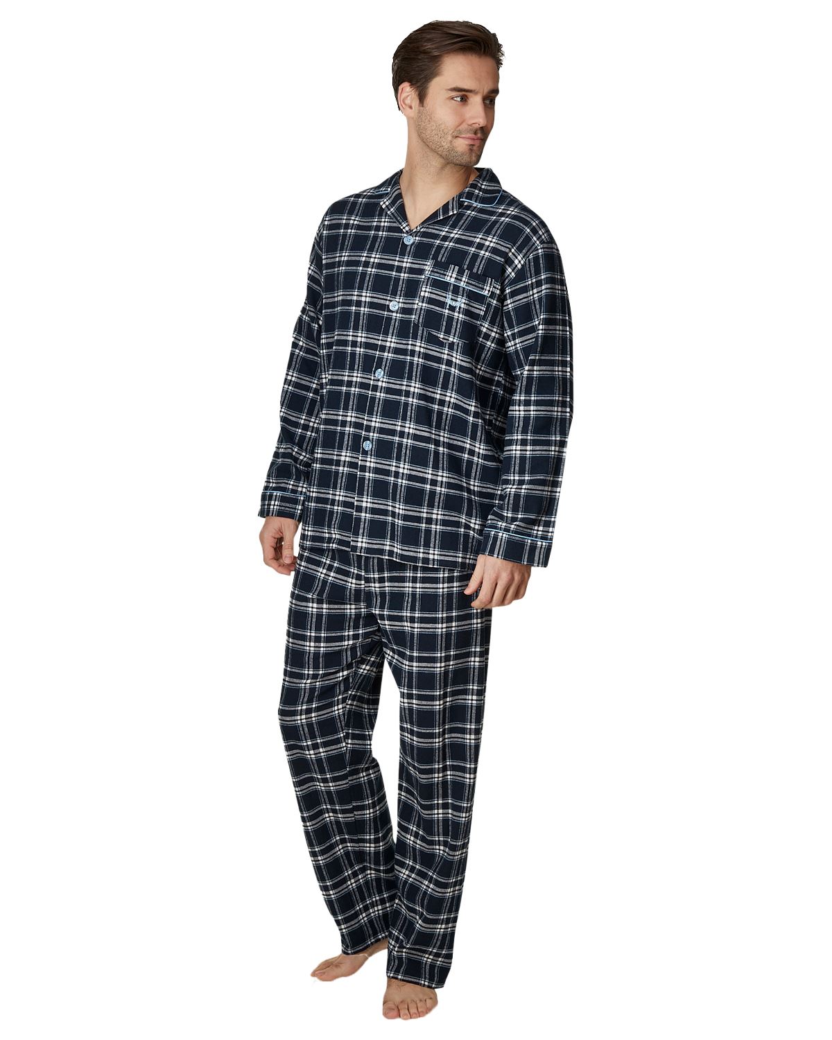 Juego de pijamas de algodón cepillado Haigman para hombre manga larga con botones a medida - Imagen 7 de 38