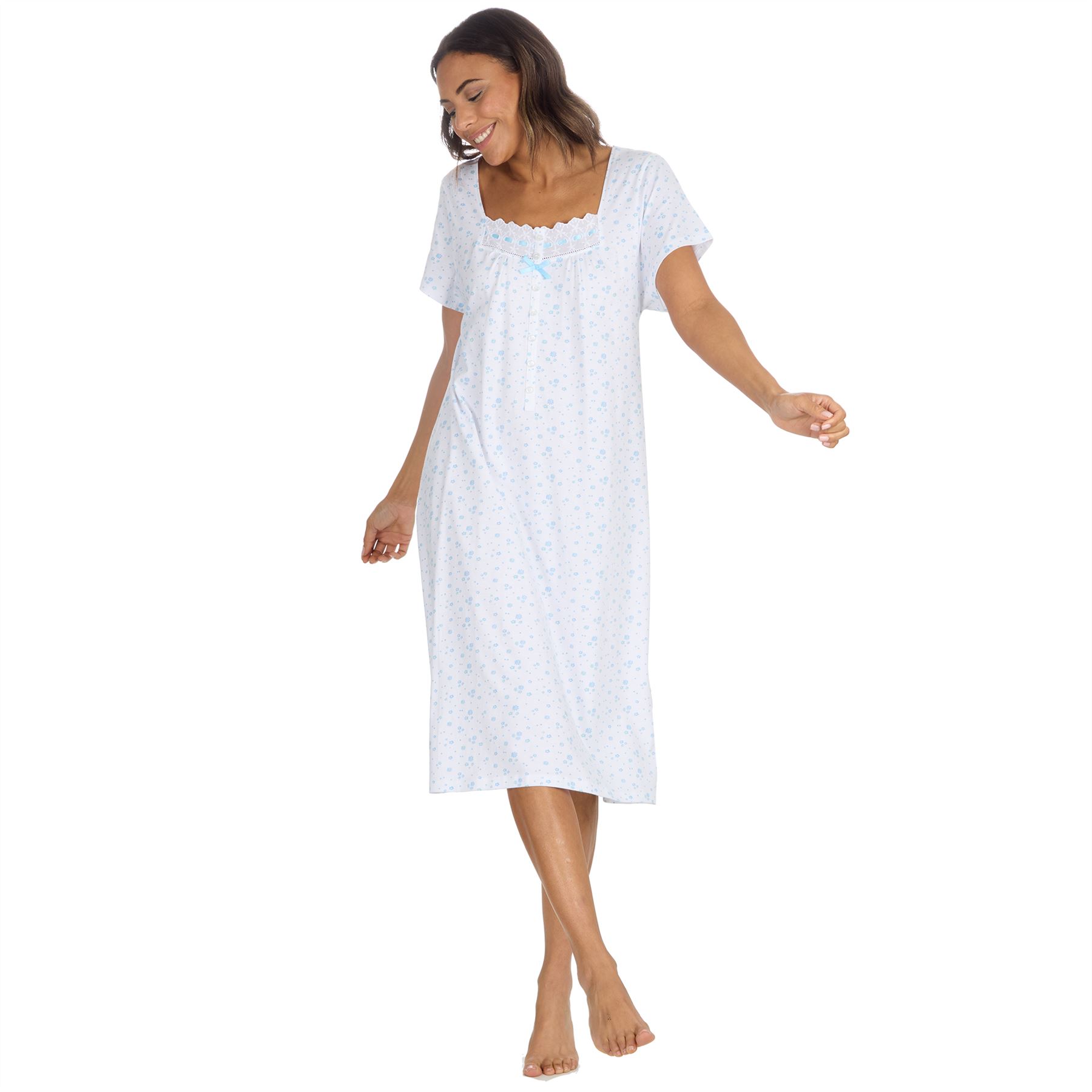 Cottonique Jersey Nightie Ladies 100% Cotton Soft Short Sleeve Nightdress - Picture 12 of 29