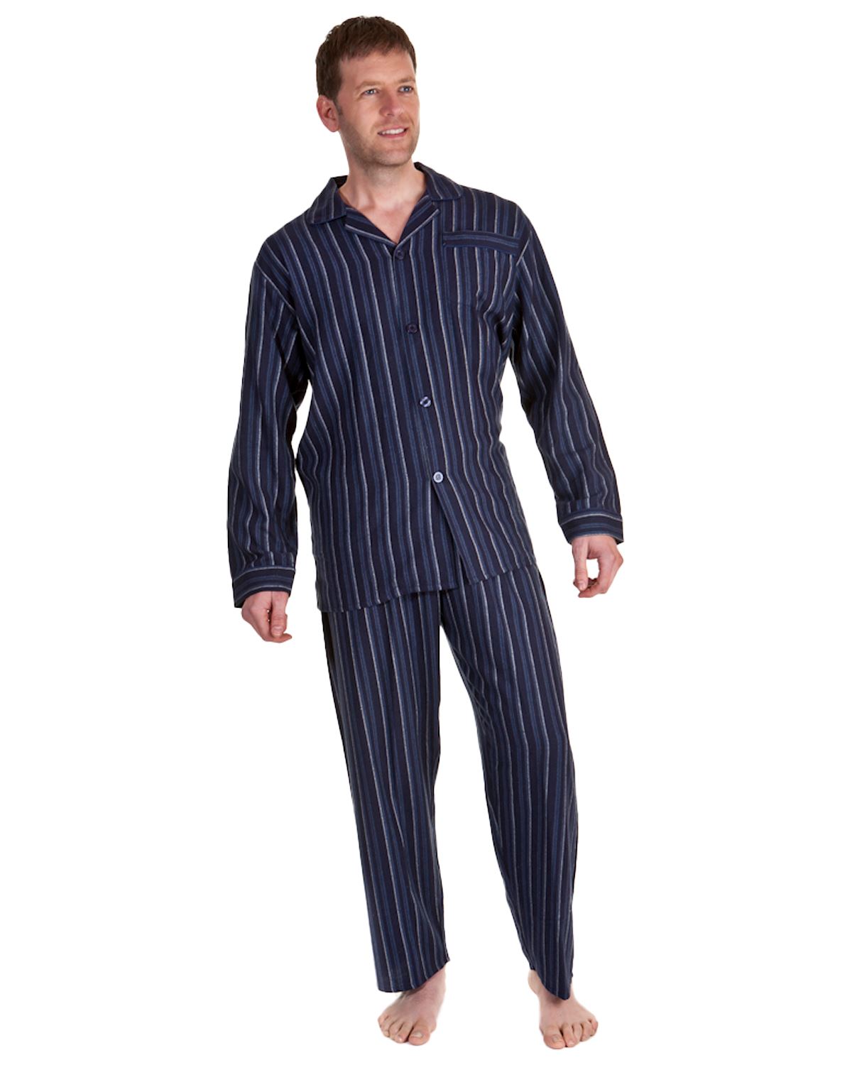 Juego de pijamas de algodón cepillado Haigman para hombre manga larga con botones a medida - Imagen 32 de 38