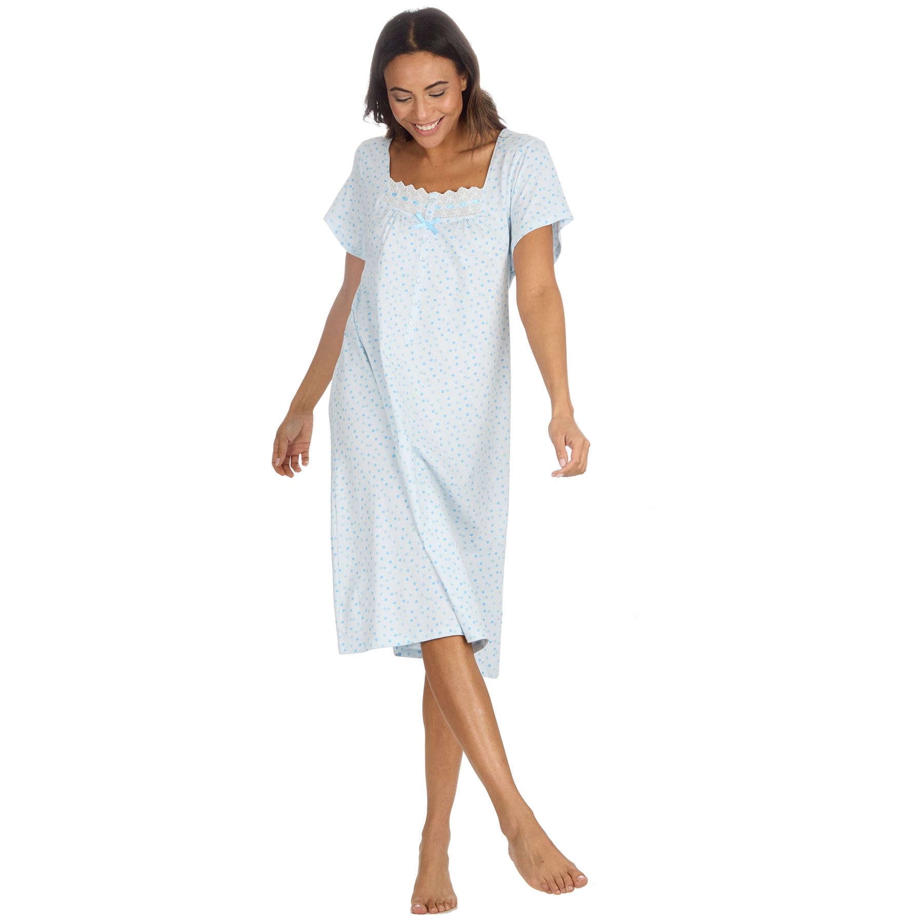 Cottonique Jersey Nightie Ladies 100% Cotton Soft Short Sleeve Nightdress - Picture 16 of 29
