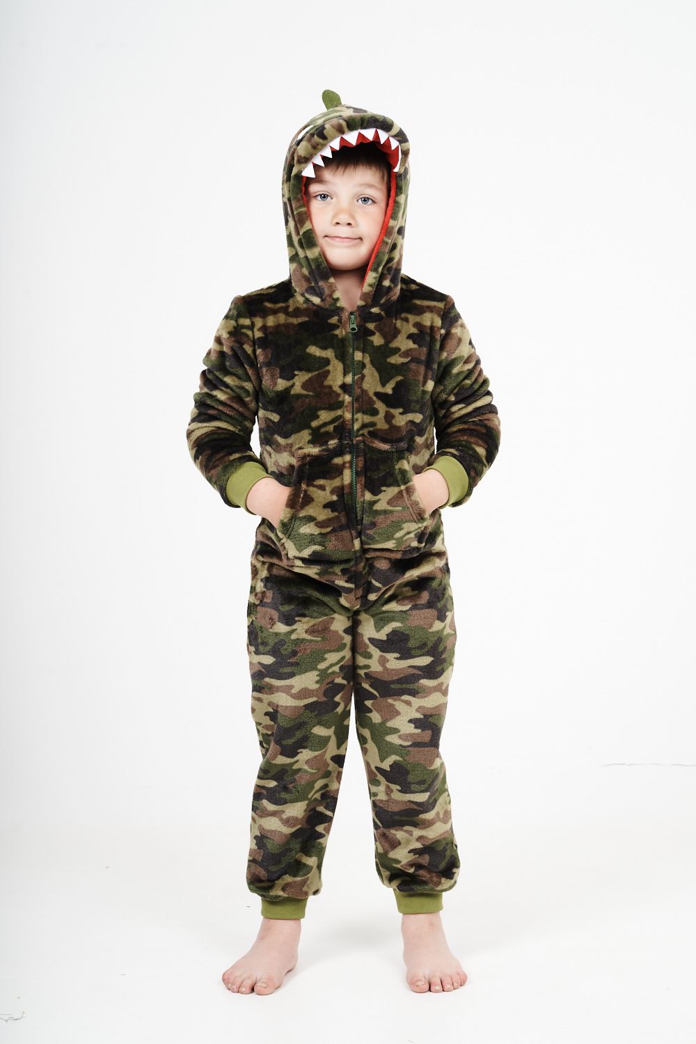 Kids Novelty Animal 1Onezie Soft Coral Fleece 3D All in One Sleepsuit with Hood - Picture 10 of 88