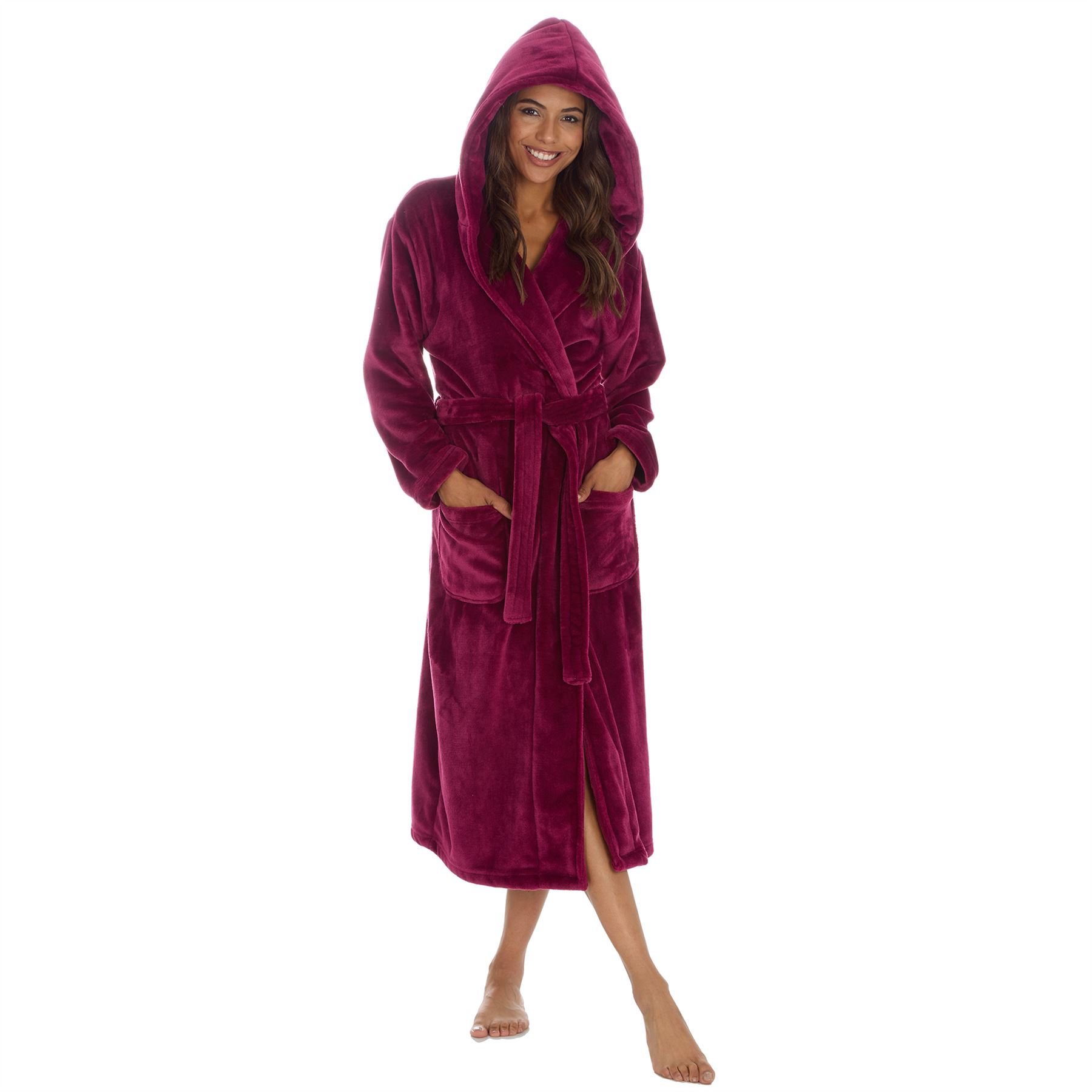 Luxury Hooded Robe Ladies Shimmer Plush Soft Fleece Wrap Dressing Gown Nightwear eBay