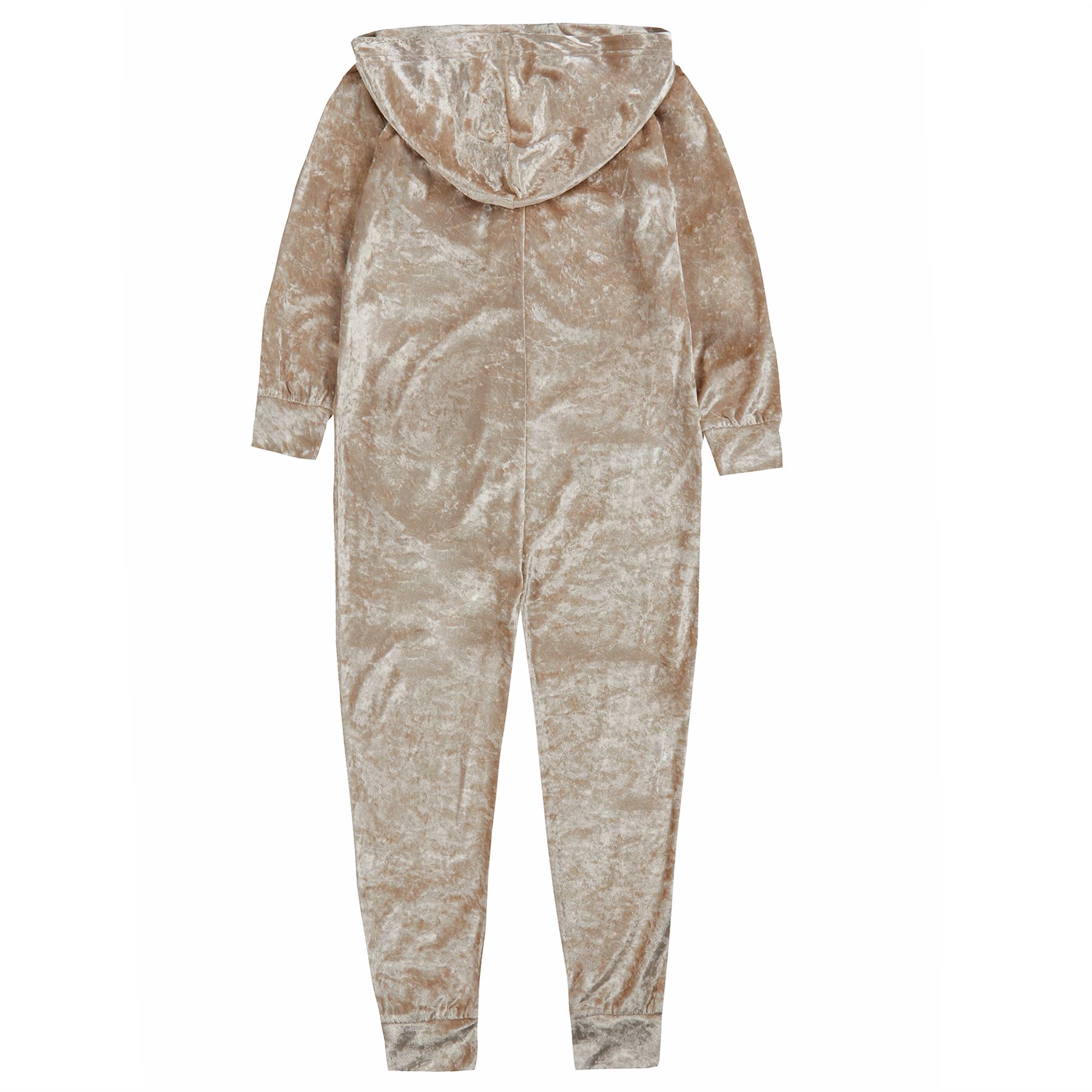 Girls Velvet 1Onesie Kids Crushed Velvet Shimmer All In One Zip Hooded Jumpsuit - Picture 3 of 7