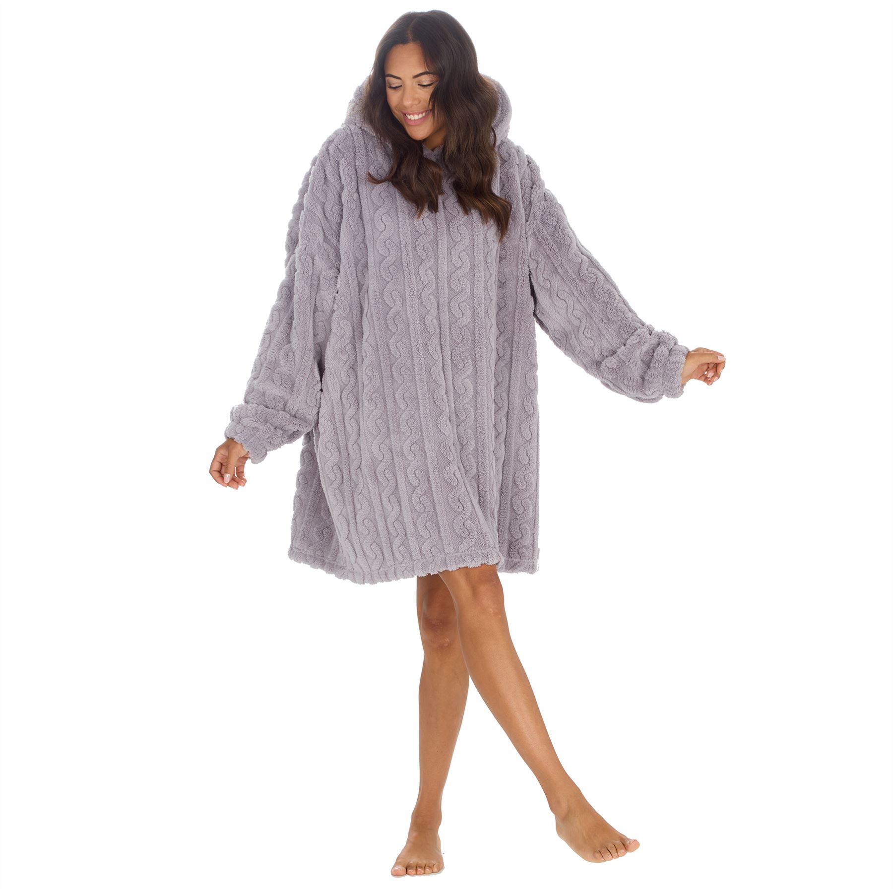 Sudadera con capucha Sherpa de gran tamaño para adultos cable polar con capucha acurrucarse salón manta jersey - Imagen 10 de 21