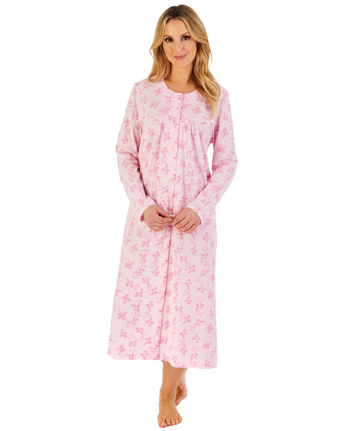 Camisón Slenderella Jersey Botón 46" Jacquard Floral Manga Larga - Imagen 5 de 7