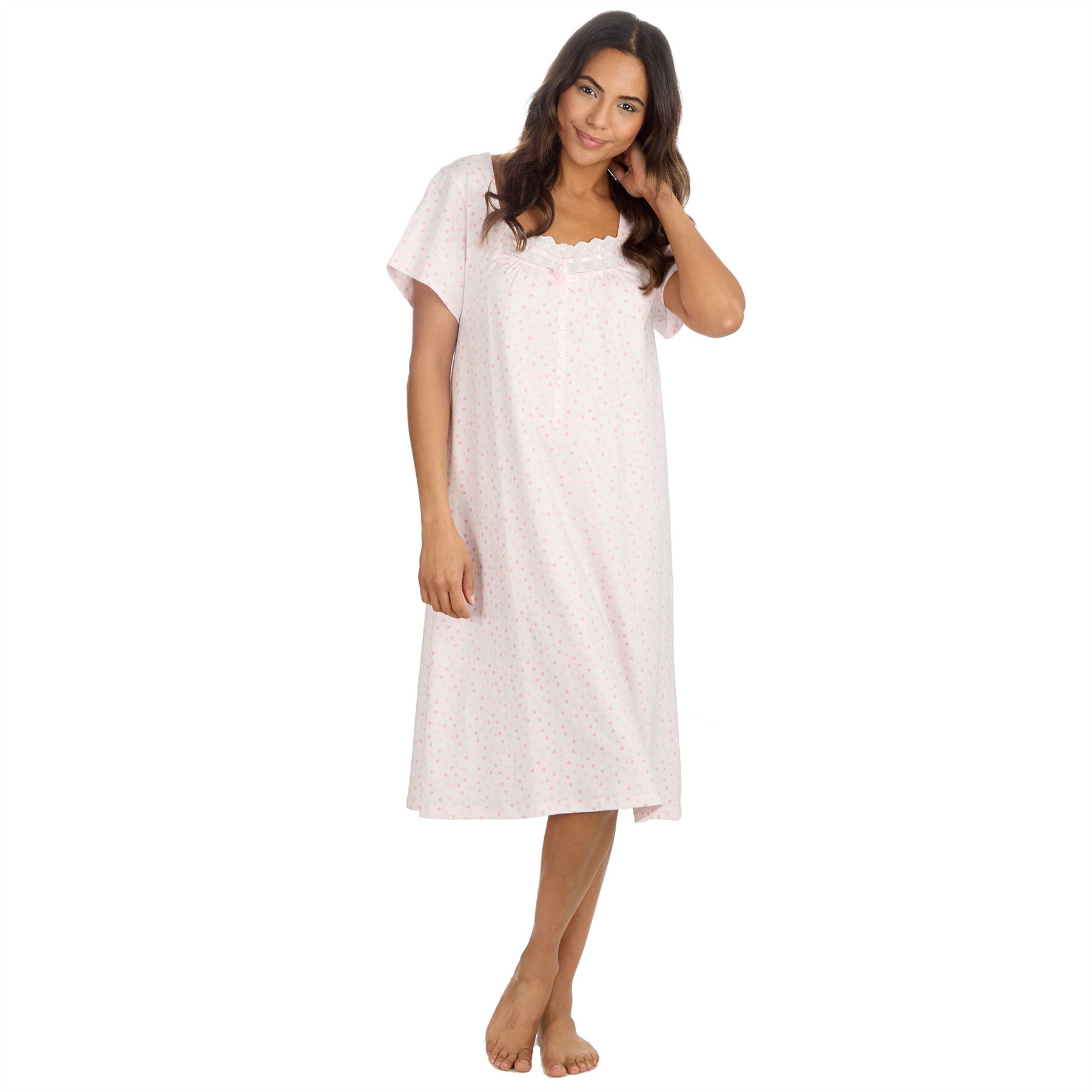 Cottonique Jersey Nightie Ladies 100% Cotton Soft Short Sleeve Nightdress - Picture 26 of 29