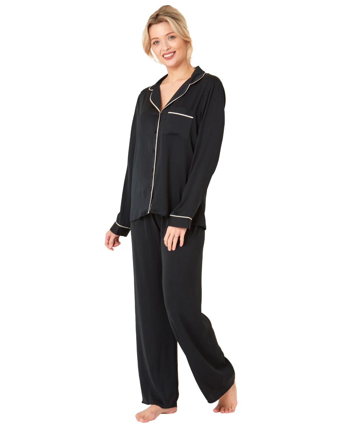 Ladies Satin Long Pajamas Button Through Silky Pajama Set PJ Nightwear - Picture 4 of 18